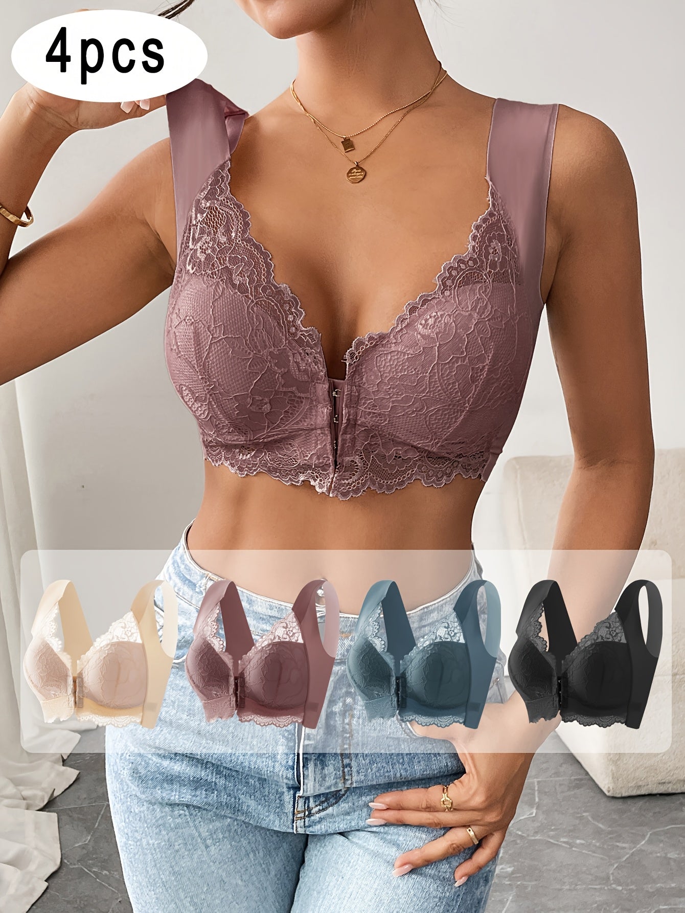 4pcs Soft and Comfortable Front Buckle Bras