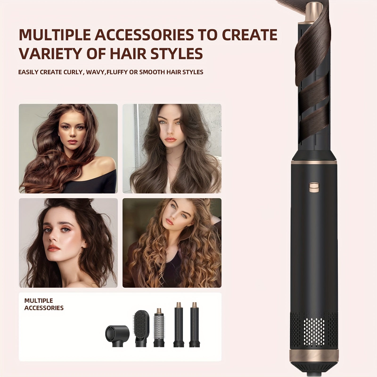 5-in-1 Hair Dryer Brush & Styler, Hot Air Brush, Left & Right Automatic