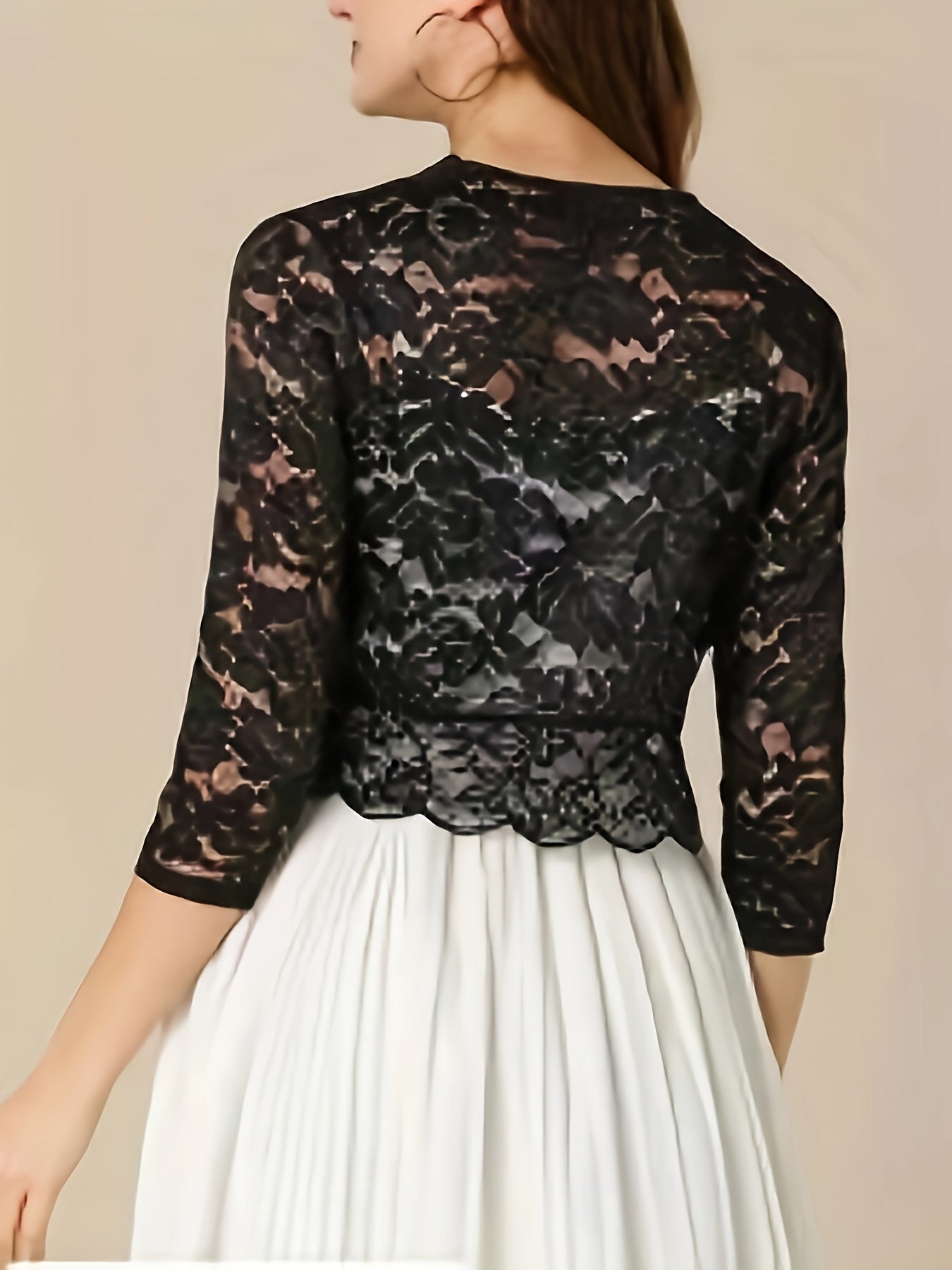 Women's Short Collarless Three-Quarter Length Sleeve