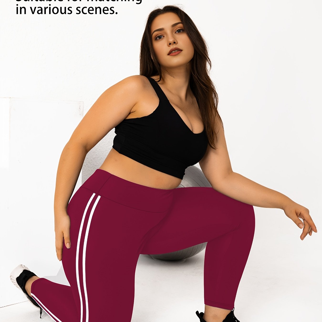 Women's Plus Size High-Waisted Cropped Leggings with Side Stripes