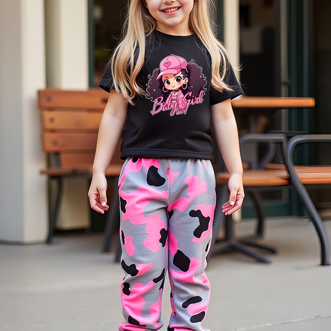 2pcs set of girls' summer fashion outdoor casual suits