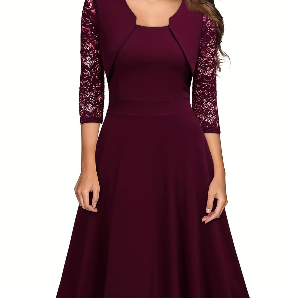 Elegant Women's Dress - Long Sleeve, V-Neck, A-Line Silhouette