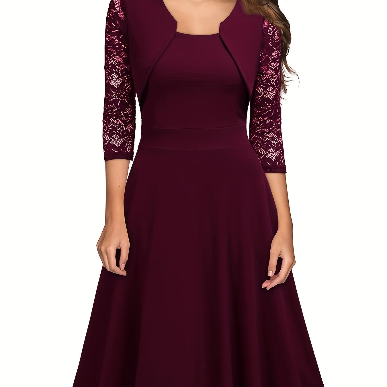 Elegant Women's Dress - Long Sleeve, V-Neck, A-Line Silhouette