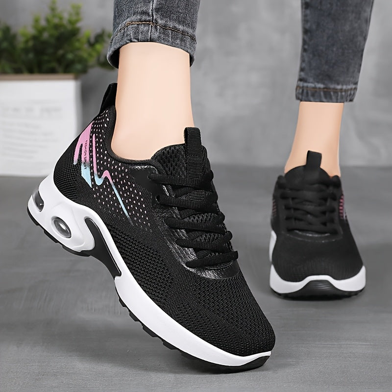 Women's Lightweight Breathable Knit Sneakers with Air Cushioning, Soft High Elastic Fabric, Slip-Resistant & Durable PVC Sole, Comfortable for Casual Outdoor Wear All Seasons, Ladies Sneakers