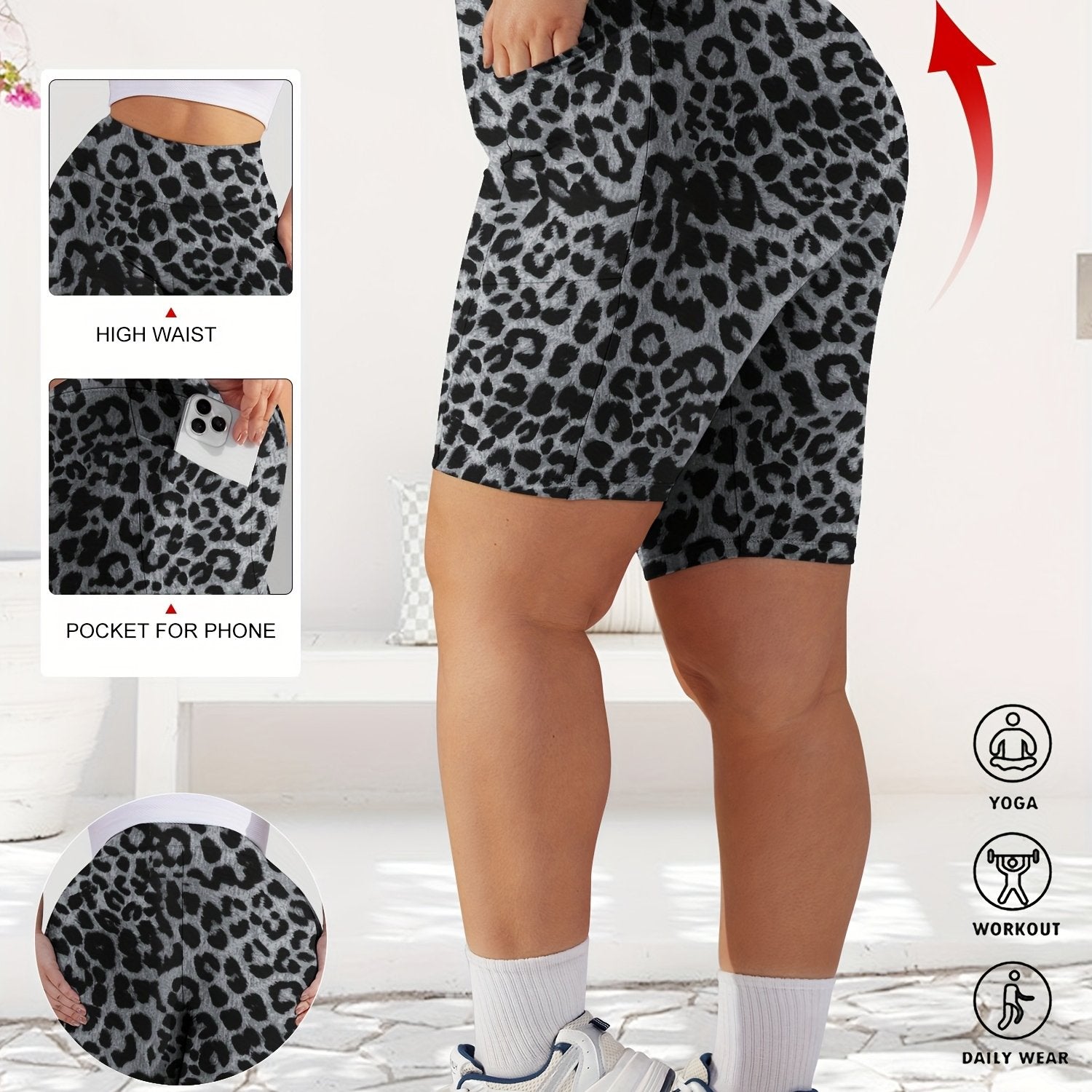 Plus Size Women's High-Waist Leopard Print Shorts