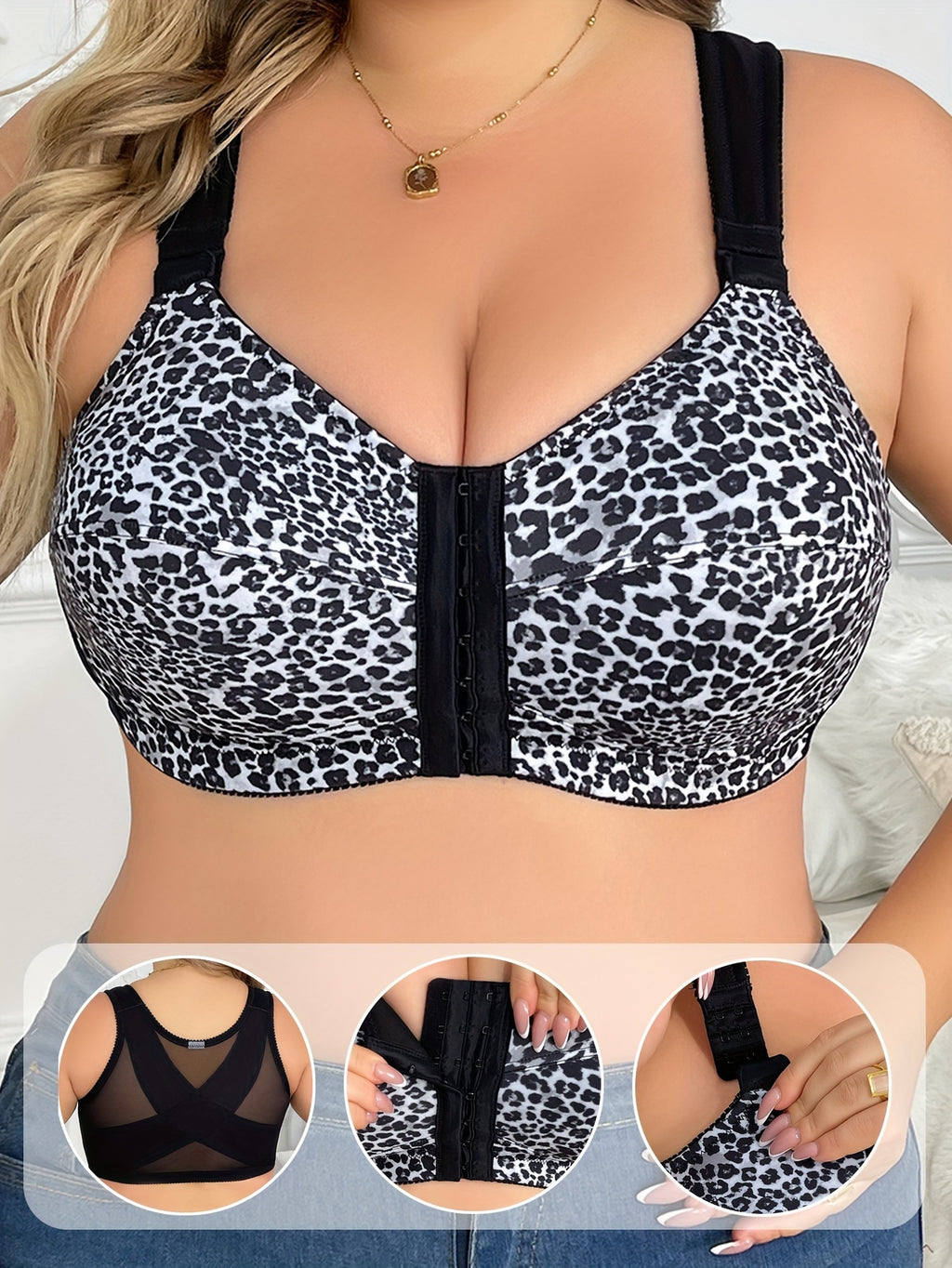 Plus Size Elegant Front Closure Bra - Wireless Full Cover Soft Bralette
