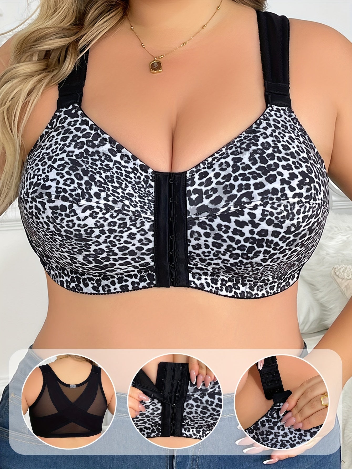Plus Size Elegant Front Closure Bra - Wireless Full Cover Soft Bralette