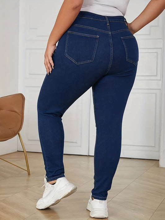 Plus Size Ripped High Rise Button Fly Skinny Jeans