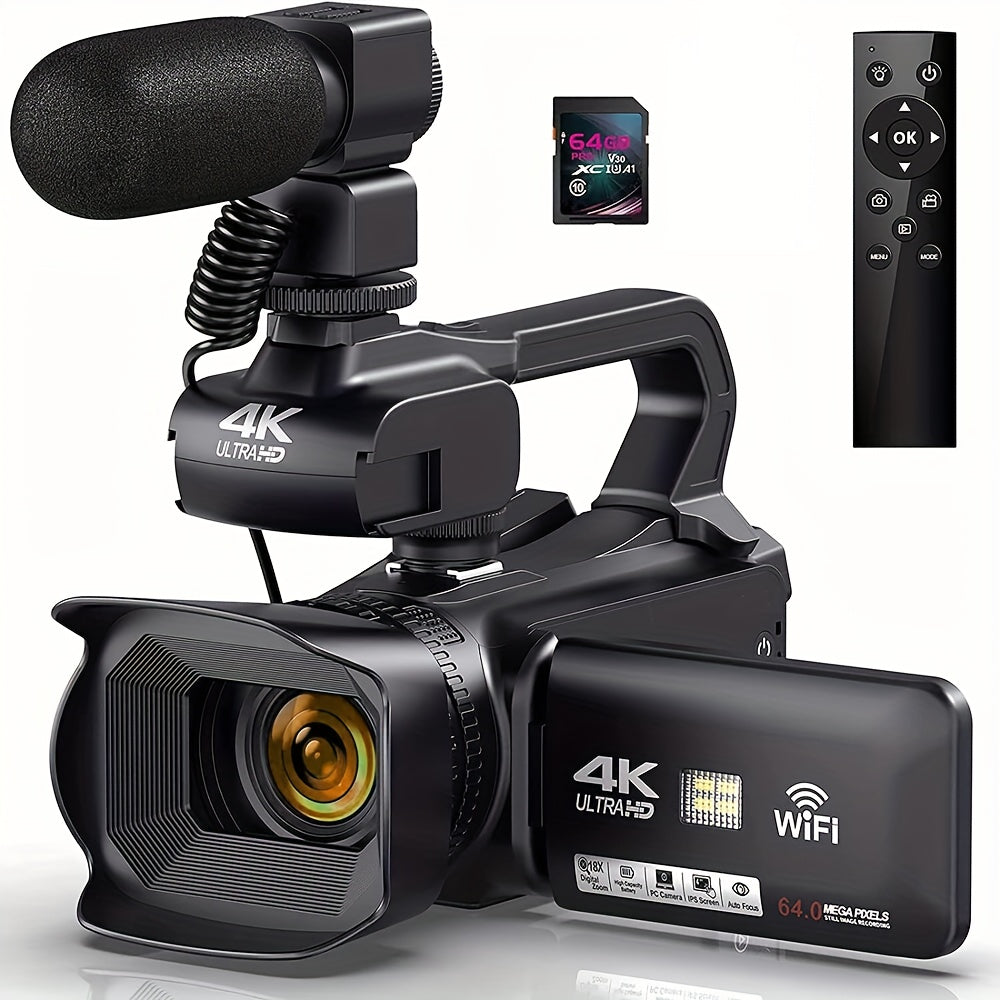 4K Ultra HD Vlogging Camera with 64MP, 60FPS, Auto Focus, 10.16cm Touch Screen
