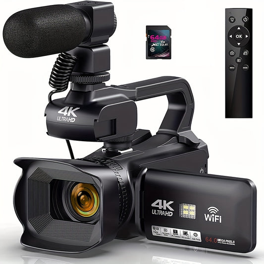 4K Ultra HD Vlogging Camera with 64MP, 60FPS, Auto Focus, 10.16cm Touch Screen
