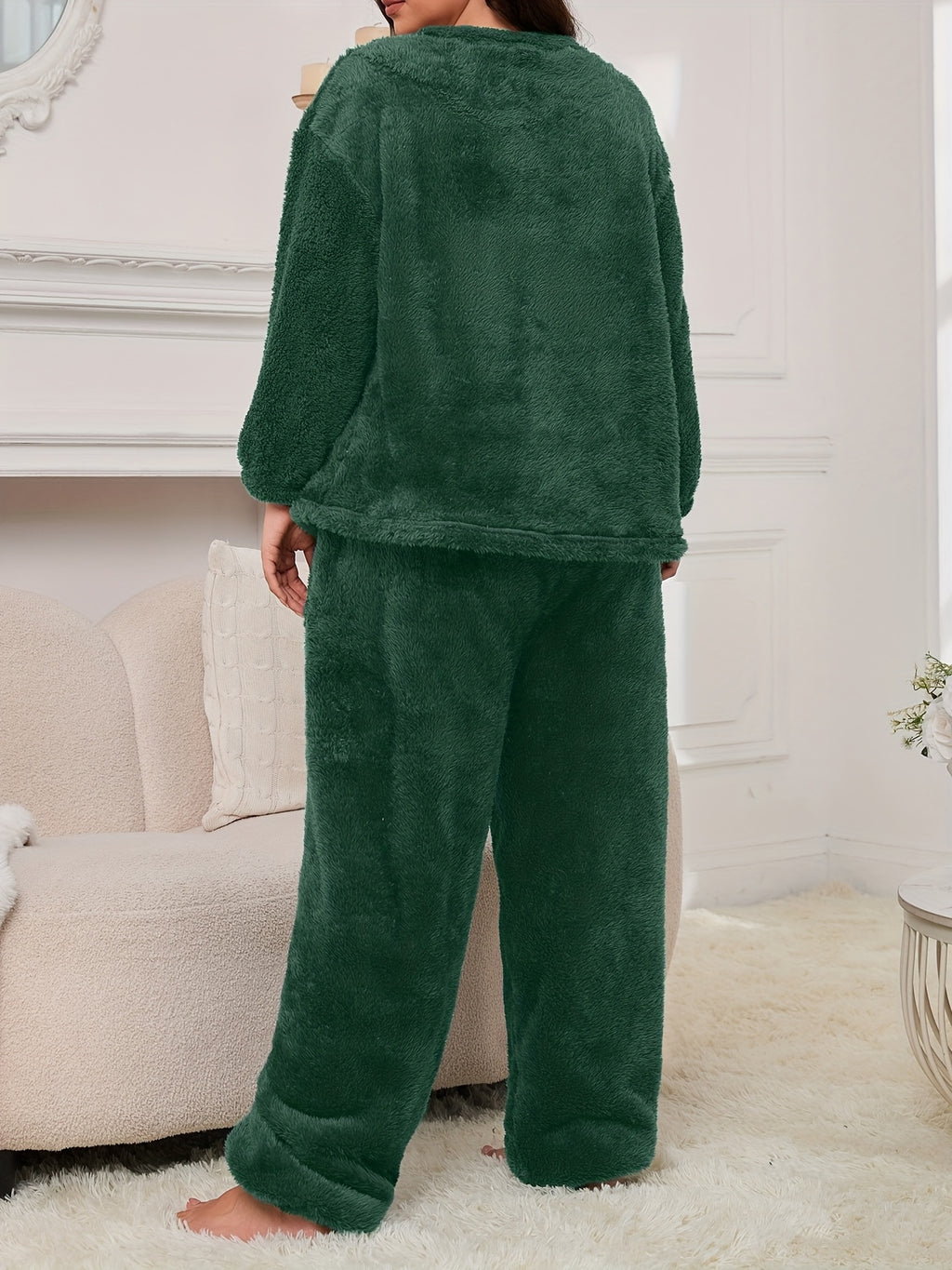 Women's Pajama Set with Letter and Cherry Print, Thickened Warm