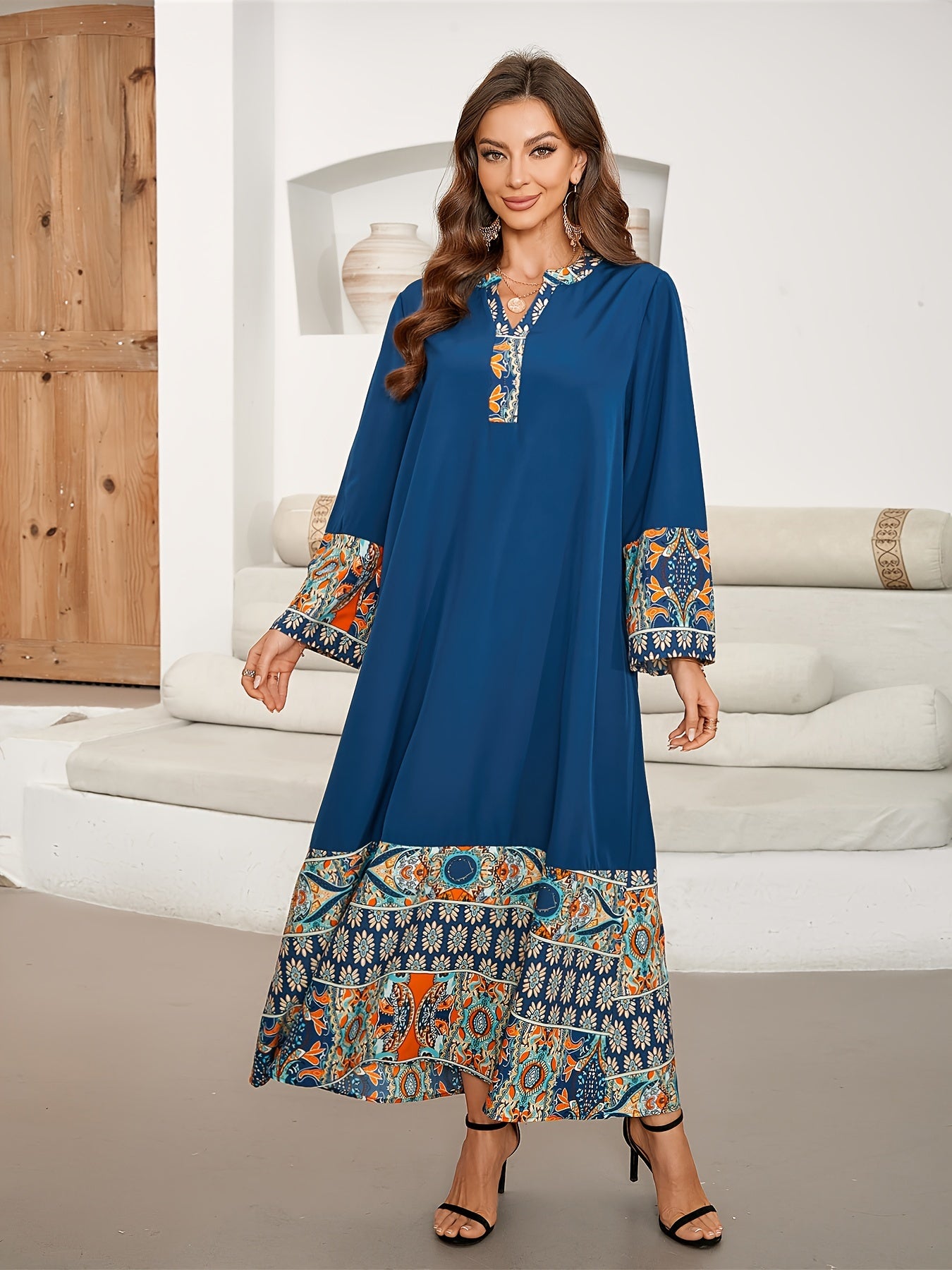Elegant Notched Neck, Long Sleeve, Loose Fit