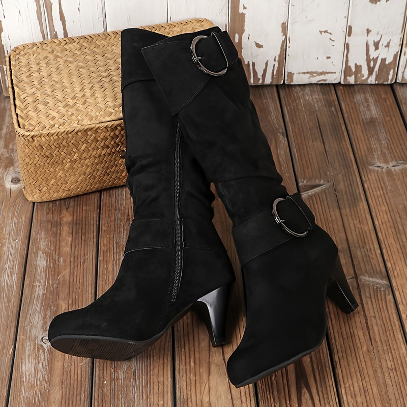 Chic Women's Mid-Calf Boots with Stiletto Heel Side Zipper