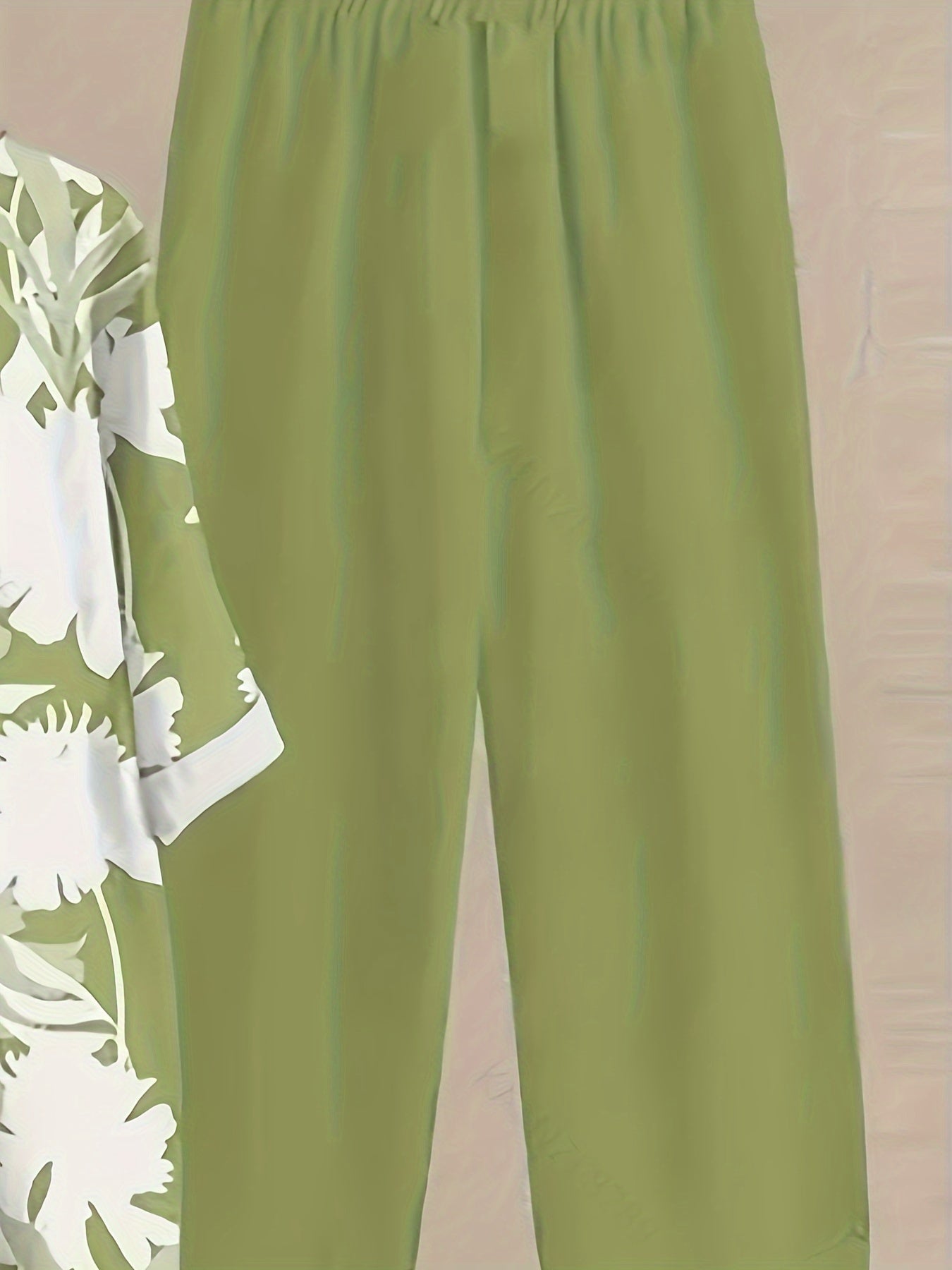 Plants Print Two-piece Set, Casual Short Sleeve T-shirt & Pants Outfits