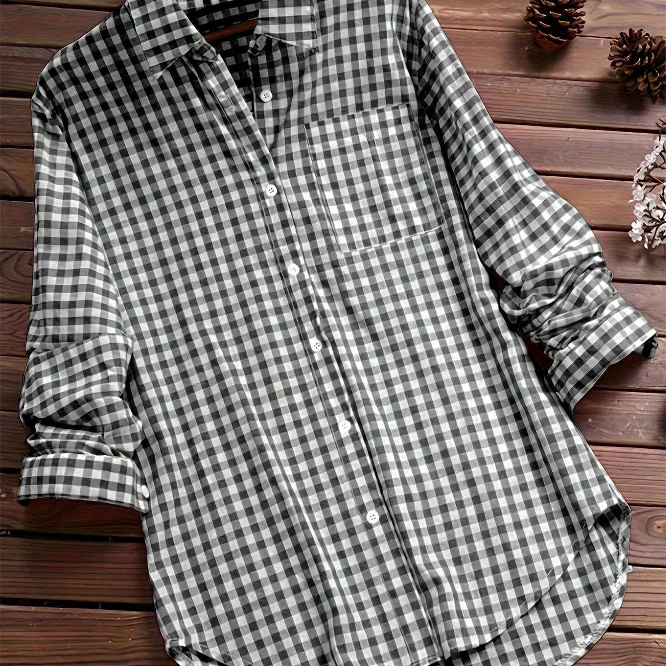 Women's Casual Long Sleeve Gingham Check Shirt