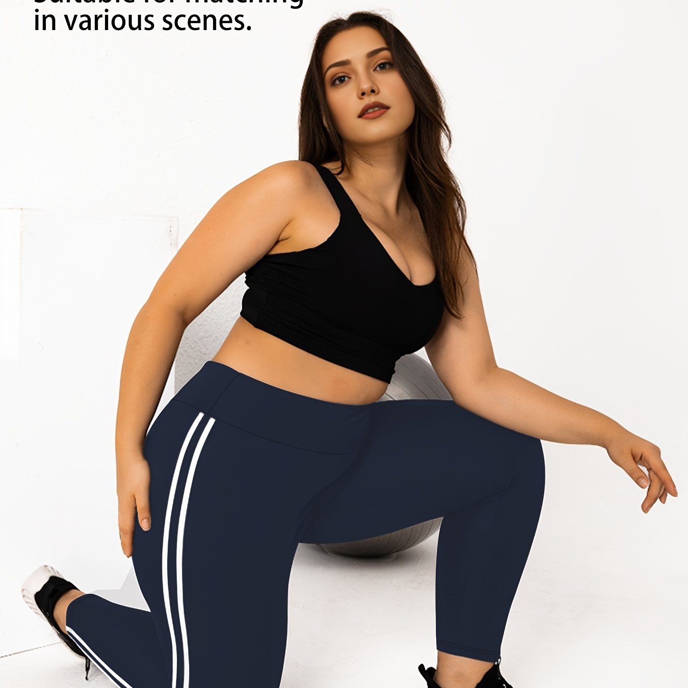 Women's Plus Size High-Waisted Cropped Leggings with Side Stripes