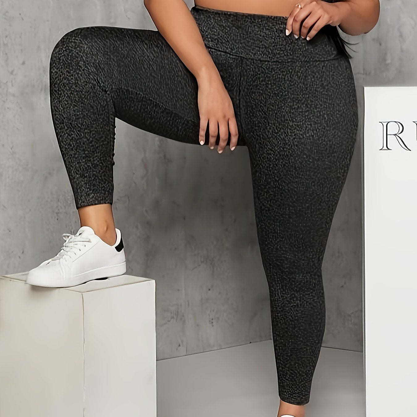Plus Size High Waist Yoga Pants, Women's Stretchy Fitness Leggings