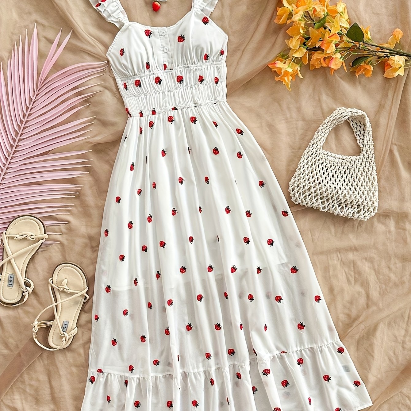 Strawberry Print Sleeveless Dress
