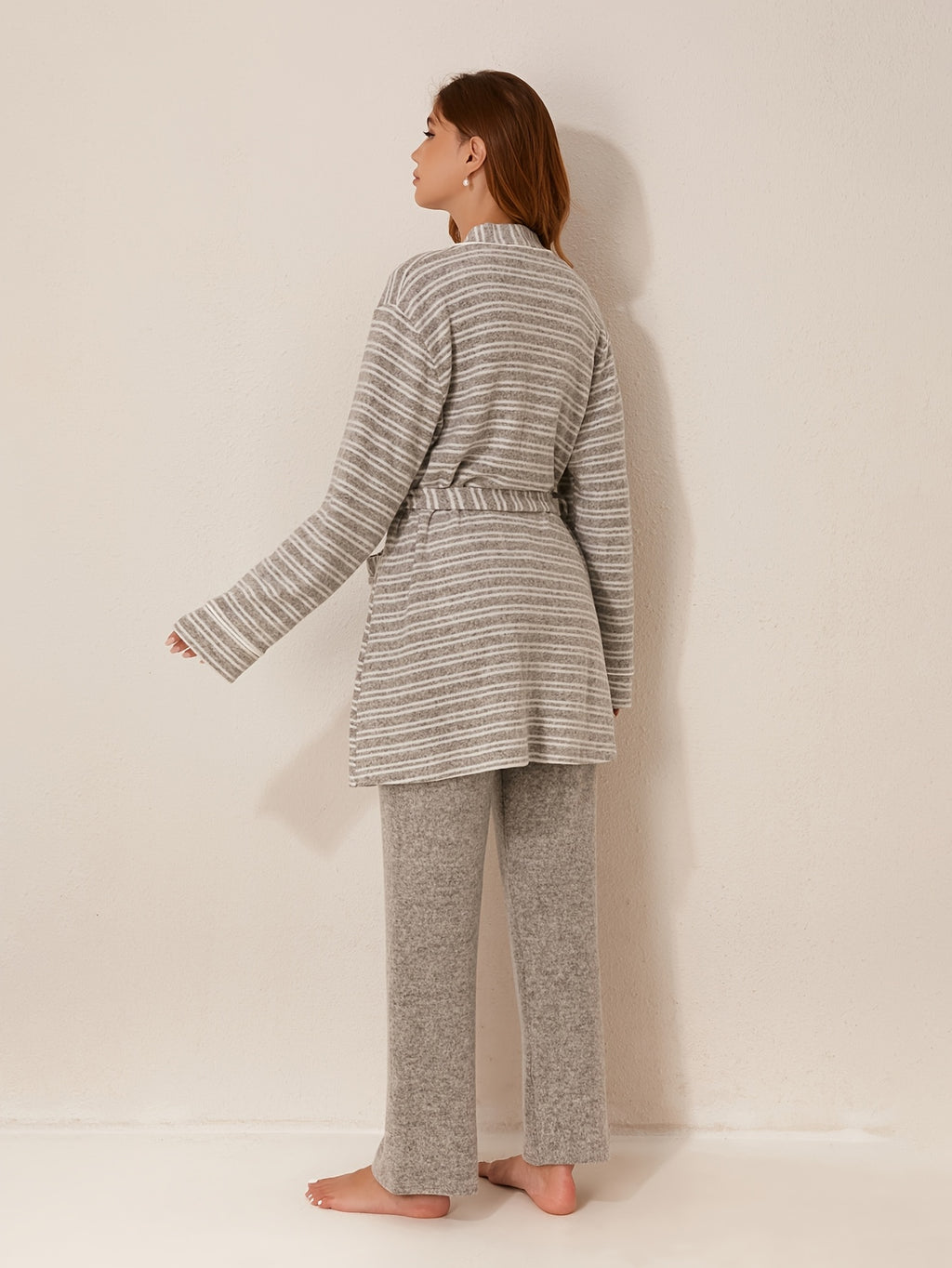 Women's 3pcs Winter Bathrobe Robe & Pants Suit Set