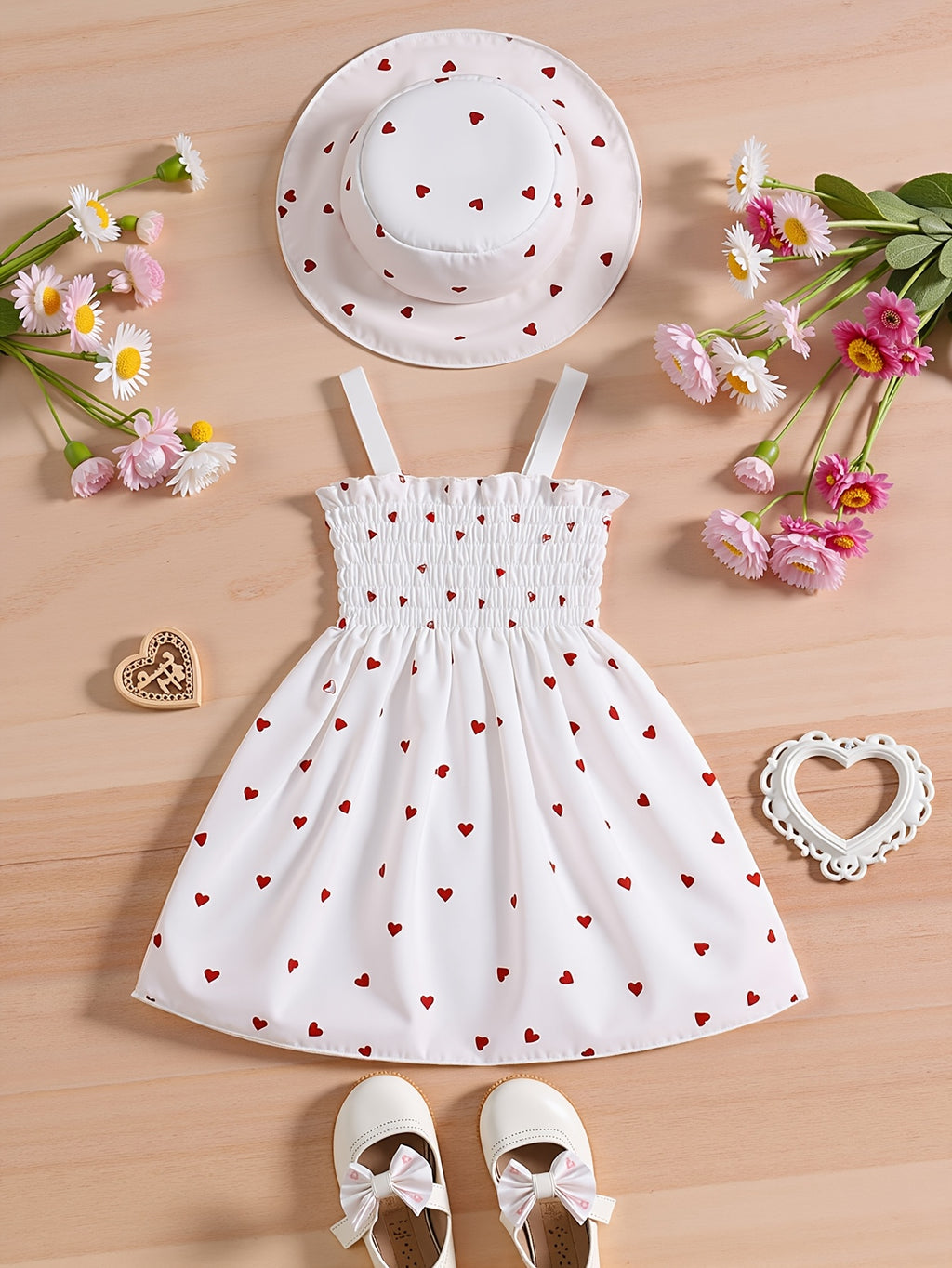 Casual Beachy Daisy Print Girls' Sleeveless Sun Hat Dress