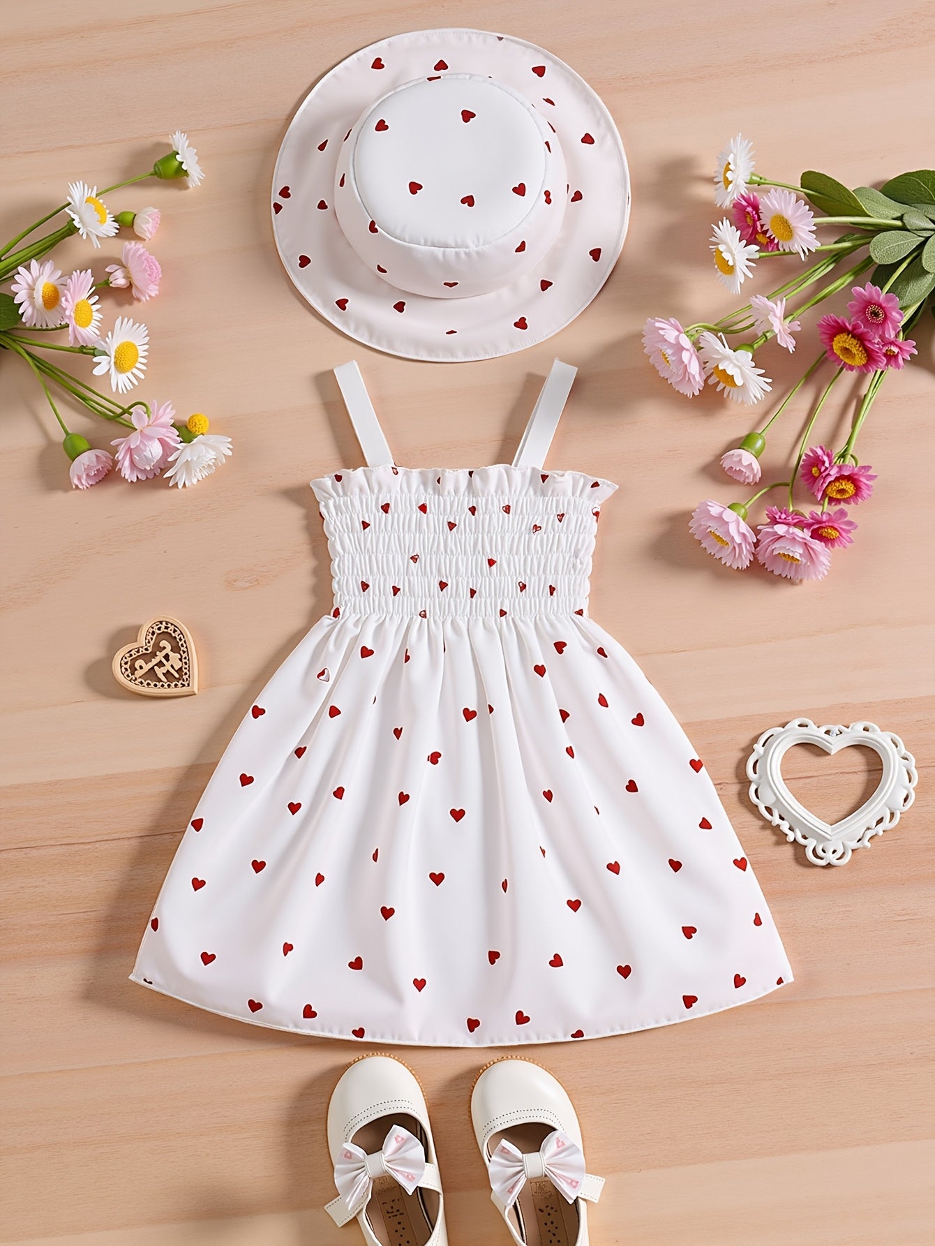 Casual Beachy Daisy Print Girls' Sleeveless Sun Hat Dress