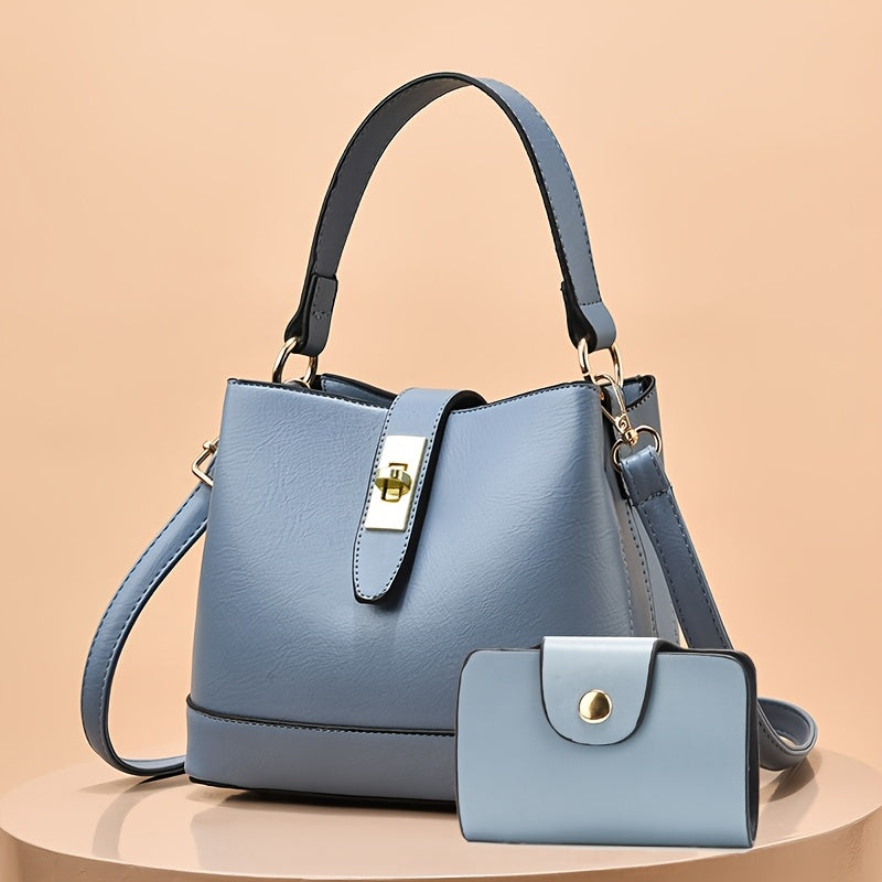 Women's Tote Bag Sleek Minimalist Shoulder Crossbody Bag with Golden-Tone