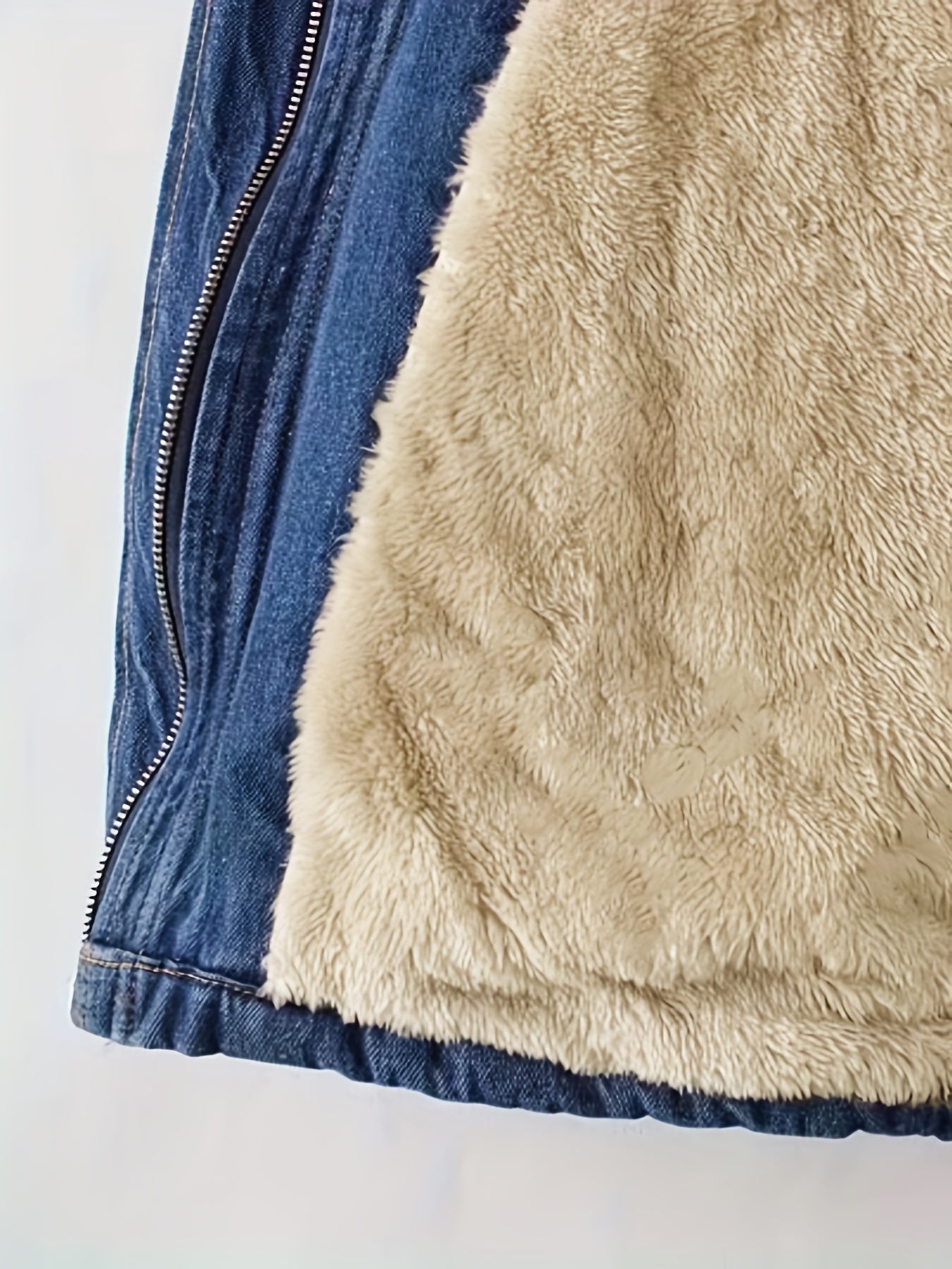 Ladies' Fashion Fleece-Lined Mid-Length Denim Jacket | Casual Style, Non-Stretch Fabric