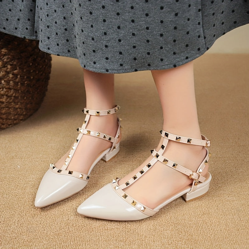 Women's Elegant Pointed Toe Stiletto Sandals with Rivet Embellishments
