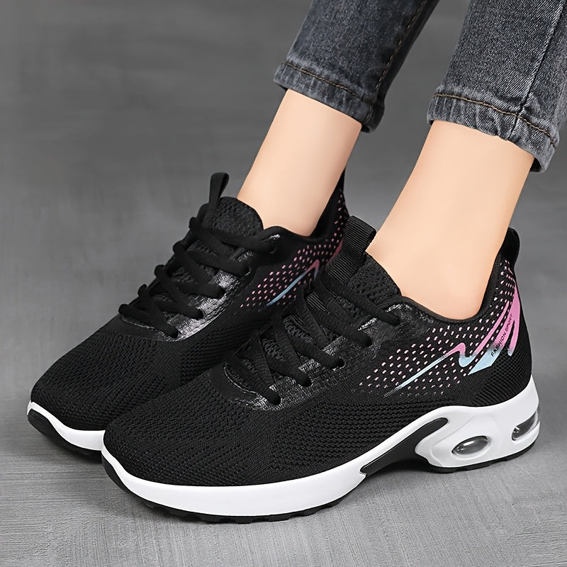 Women's Lightweight Breathable Knit Sneakers with Air Cushioning, Soft High Elastic Fabric, Slip-Resistant & Durable PVC Sole, Comfortable for Casual Outdoor Wear All Seasons, Ladies Sneakers
