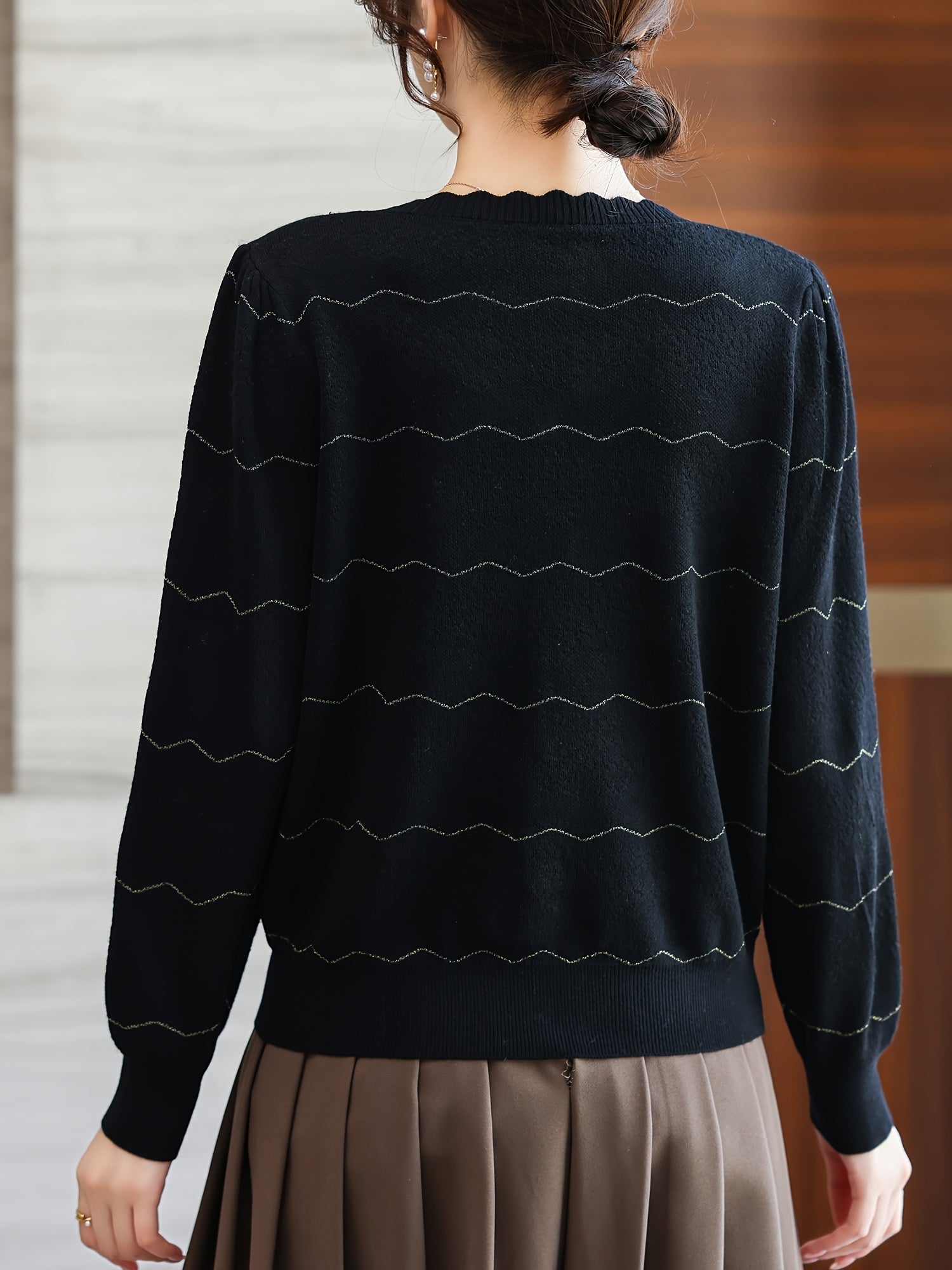 Women'S Elegant V-Neck Blouse - Lightweight Breathable Long Sleeve Shirt with Button Front