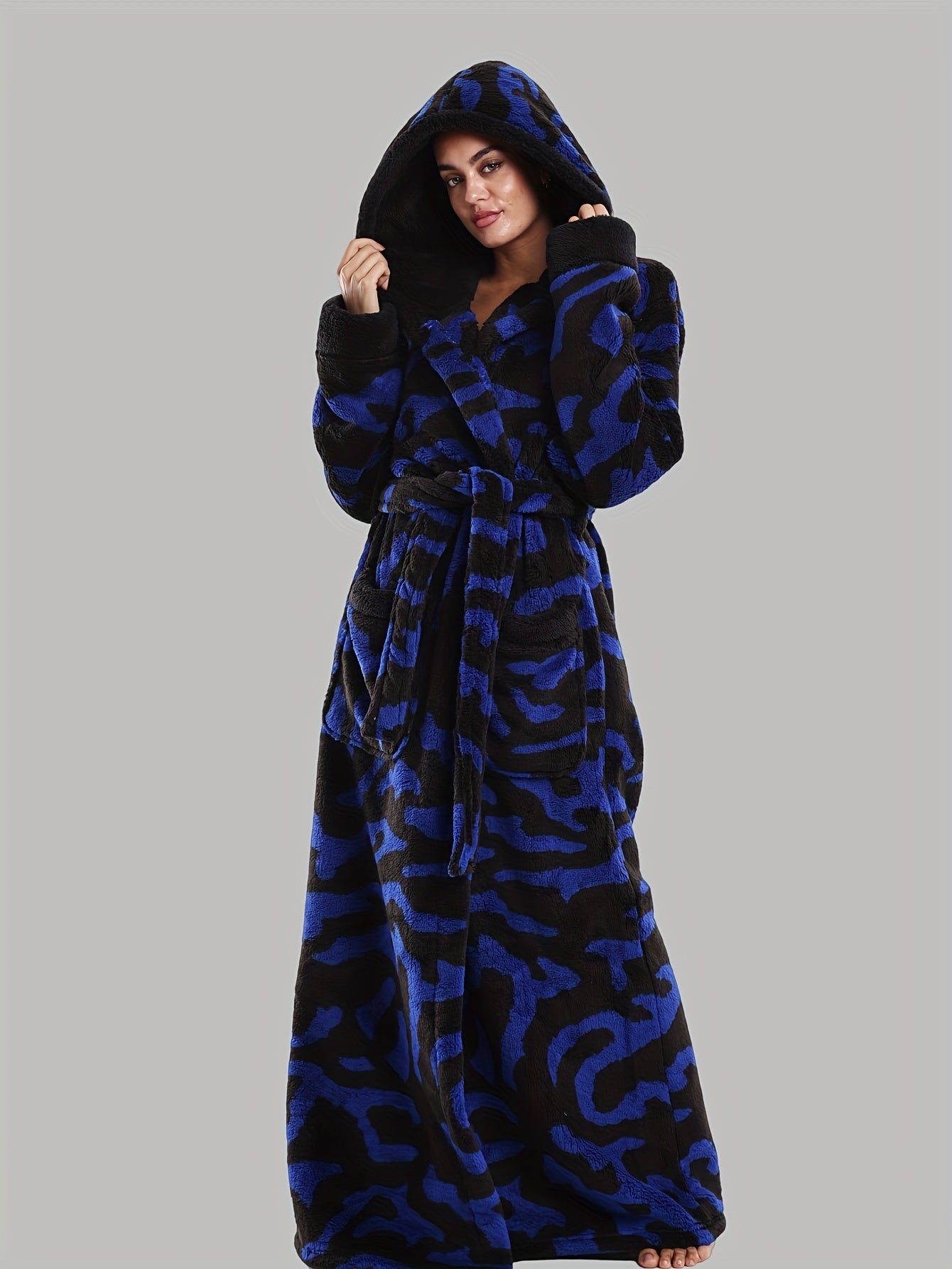 Leopard Print Series - Women's Autumn and Winter - Long Sleeve Hooded Bathrobe