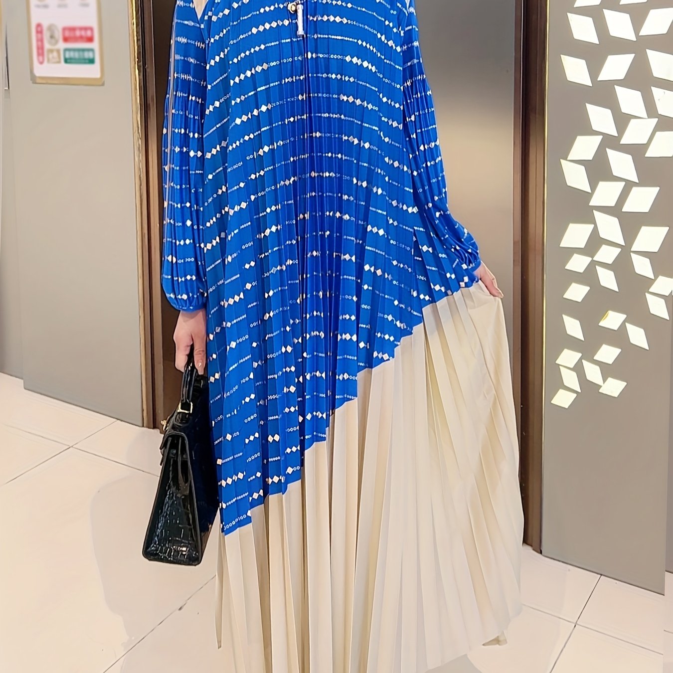 French-Style Pleated Dress, Loose Fit for Women