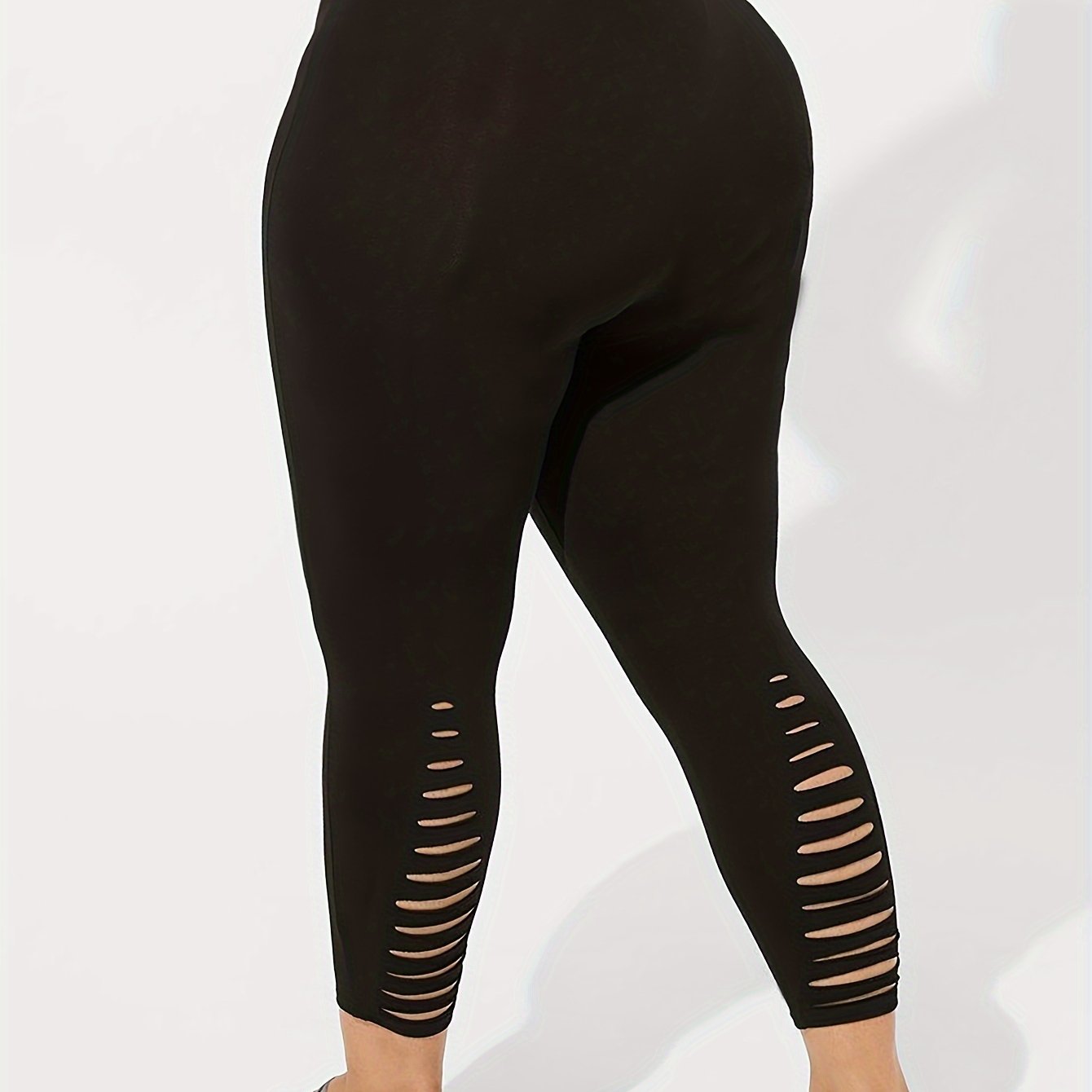 Plus Size High-Waisted Skinny Pants with Rear Hem Ripped Details