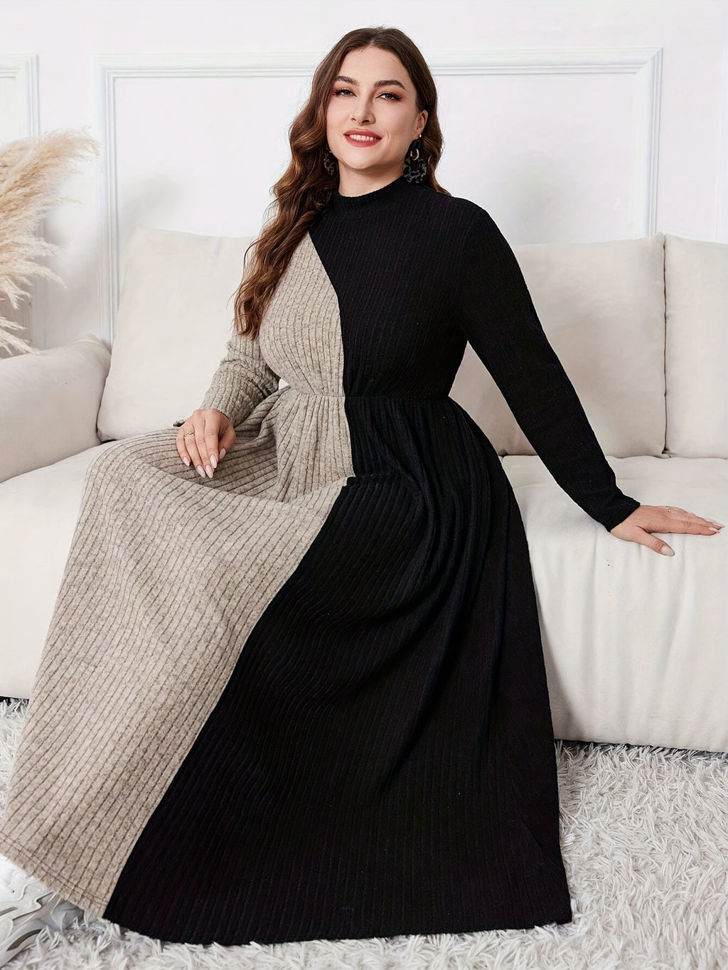 Women's Elegant French-Style Full-Length Dress with Long Sleeves