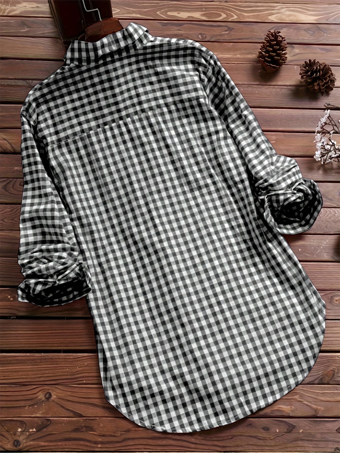 Women's Casual Long Sleeve Gingham Check Shirt