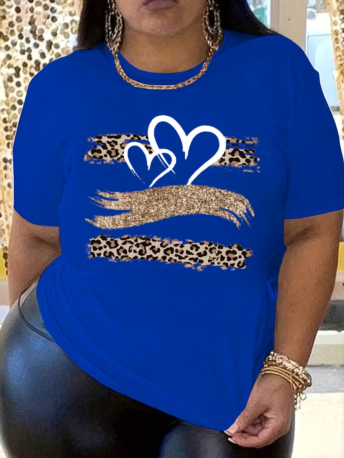 Casual Plus Size Heart Print T-Shirt for Women