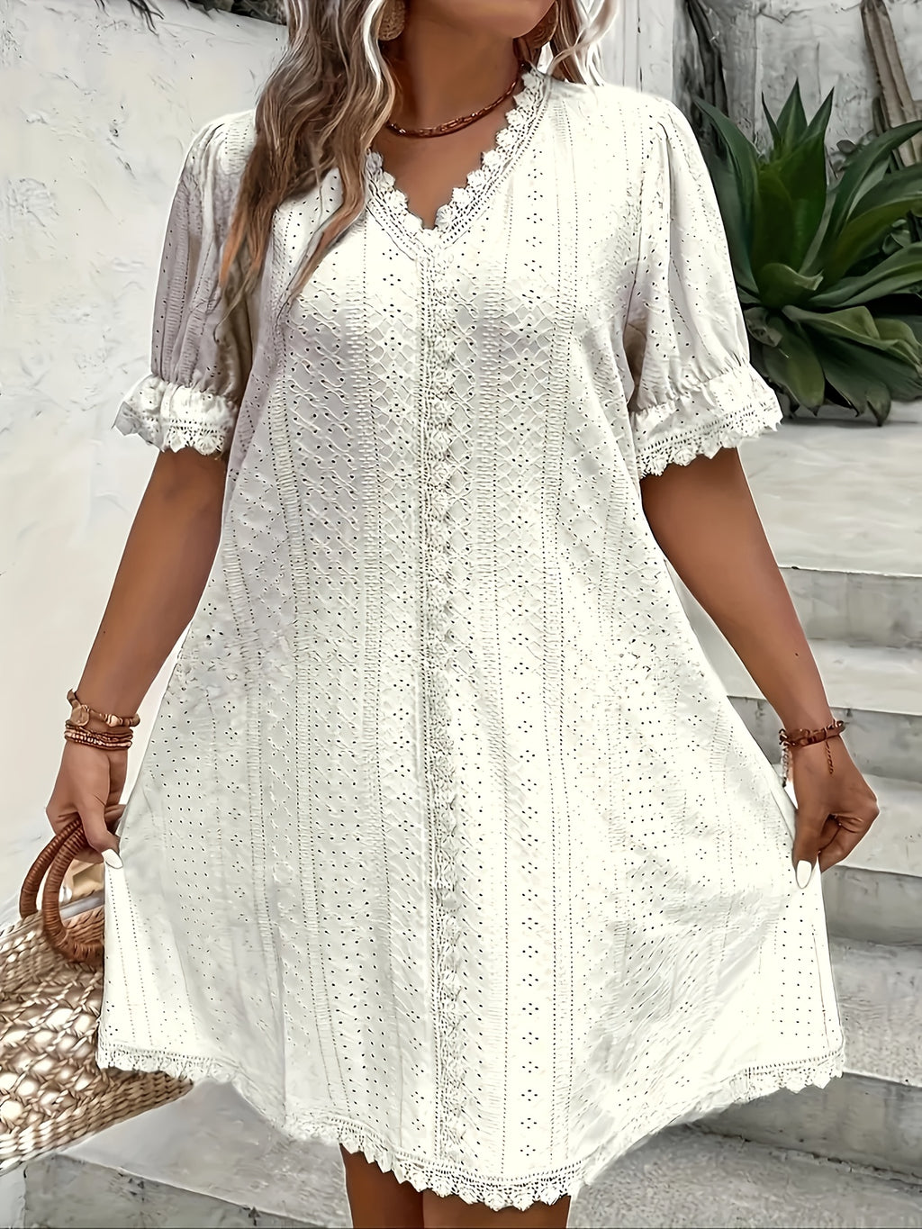 Elegant V-Neck Plus Size Women's Dress