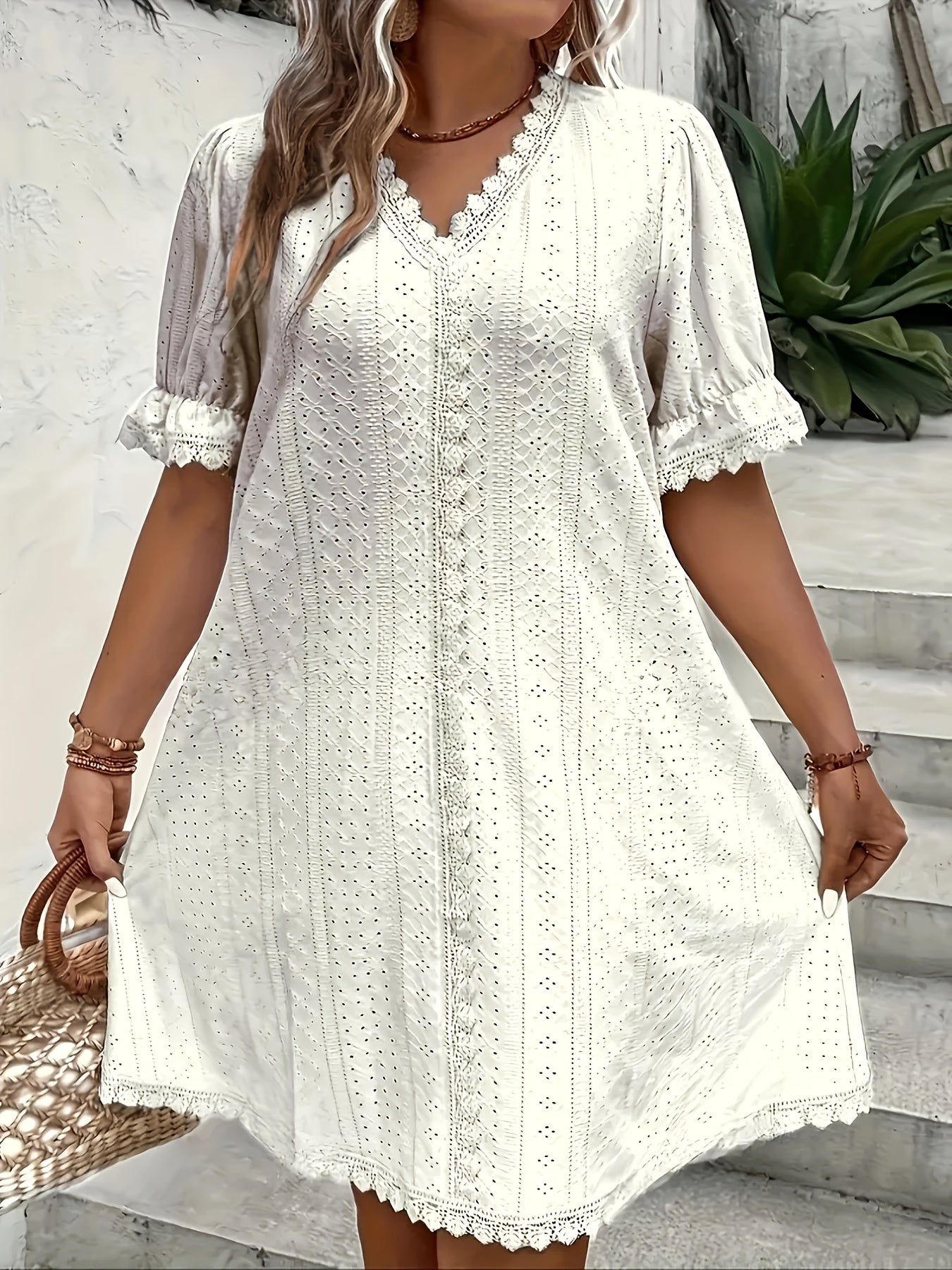 Elegant V-Neck Plus Size Women's Dress
