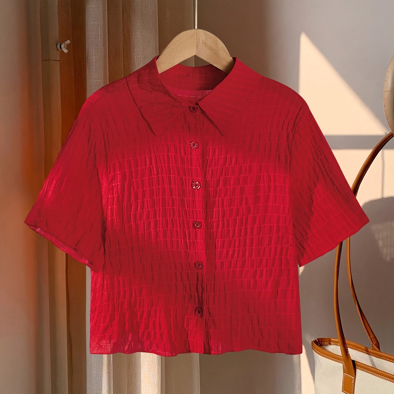 Elegant Red Mini Short-Sleeve Blouse for Women
