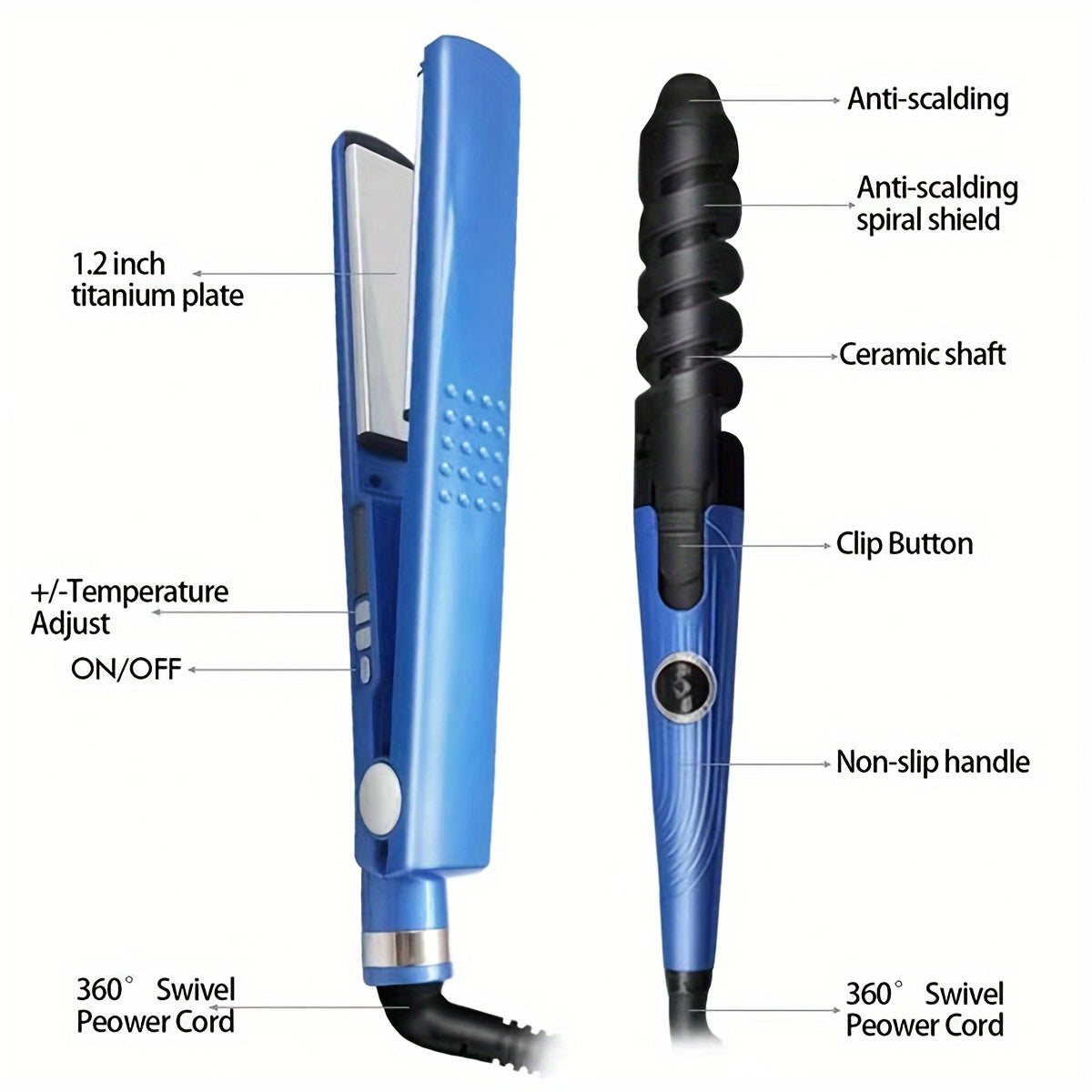A Set of Three Flat Metal Titanium Hair Straighteners with Wide Plates