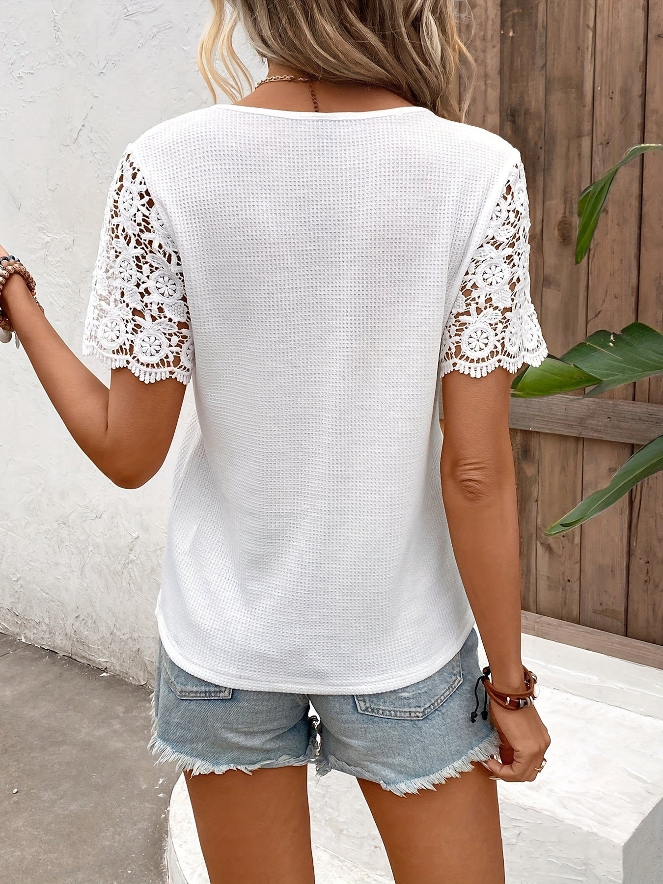 Women's White Lace Blouse with Short Sleeves