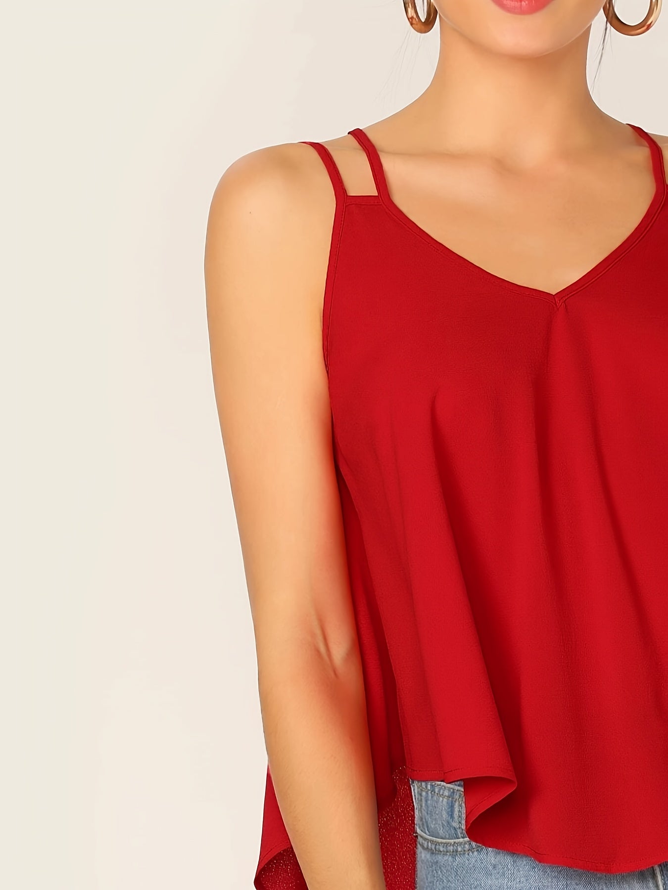 Stylish Double Strap Dip Hem Swing Top