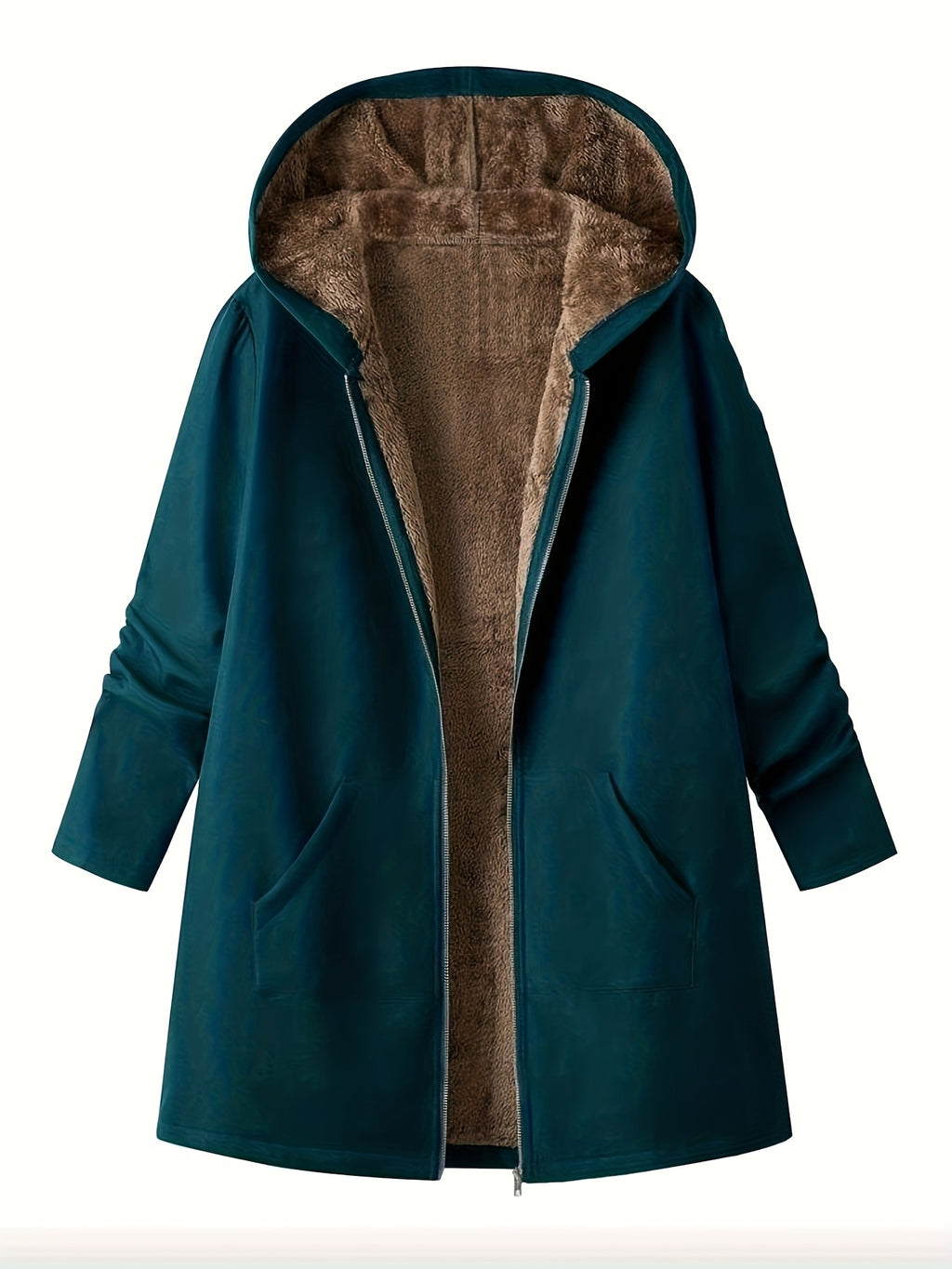 Elegant Winter Hooded Jacket with Pockets - Warm H-Line Coat Suitable for Fall/Winter, Machine Washable Outerwear