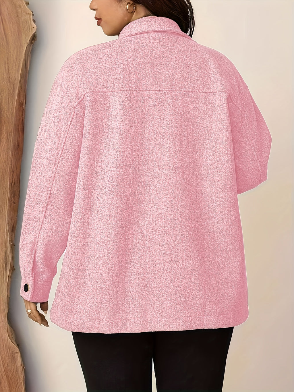 Plus Size Women's Casual Drop Shoulder Flap Pocket Shirt Mid-Weight