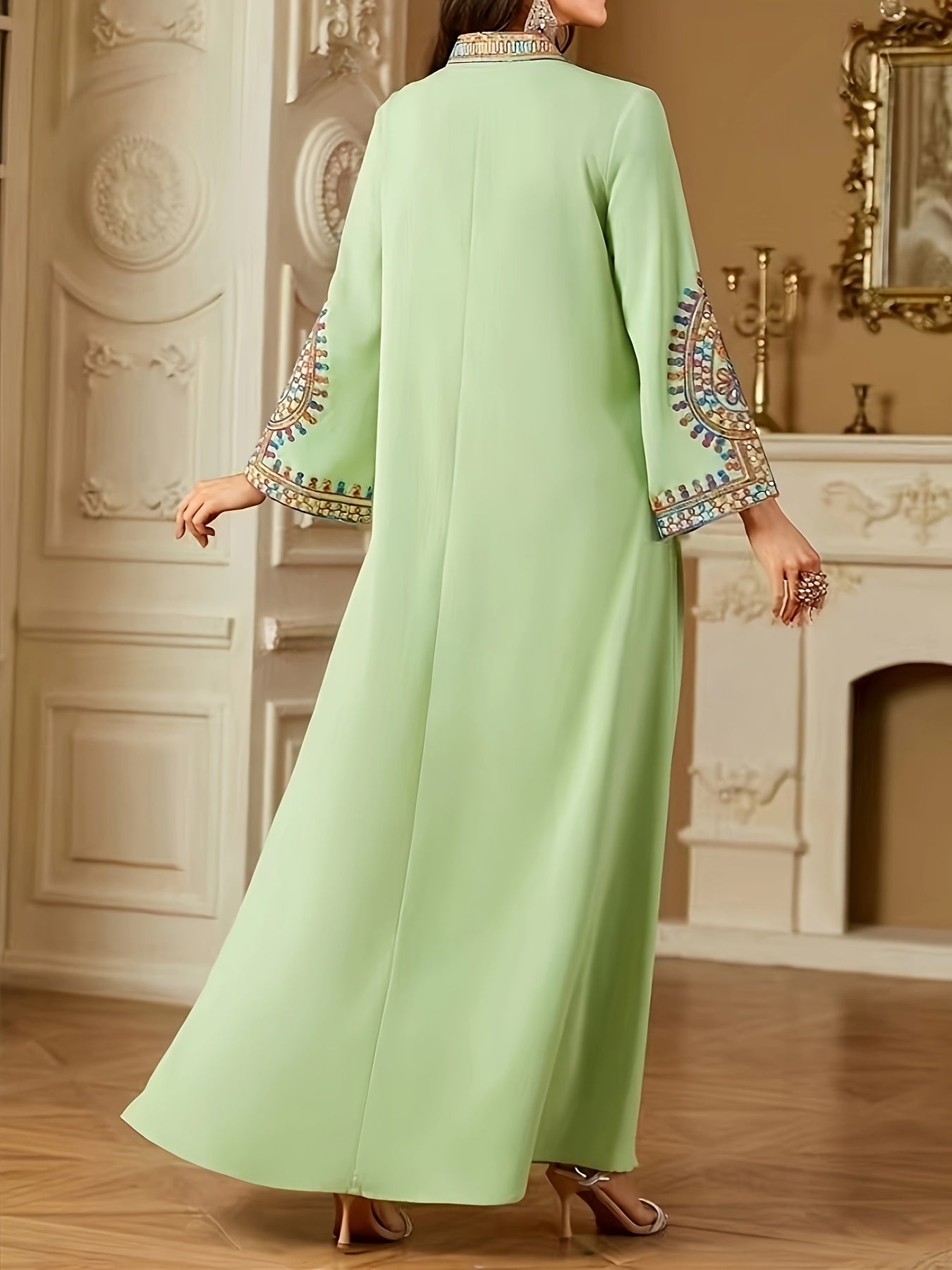 Elegant Middle Eastern-Style Long Dress with Intricate Designs