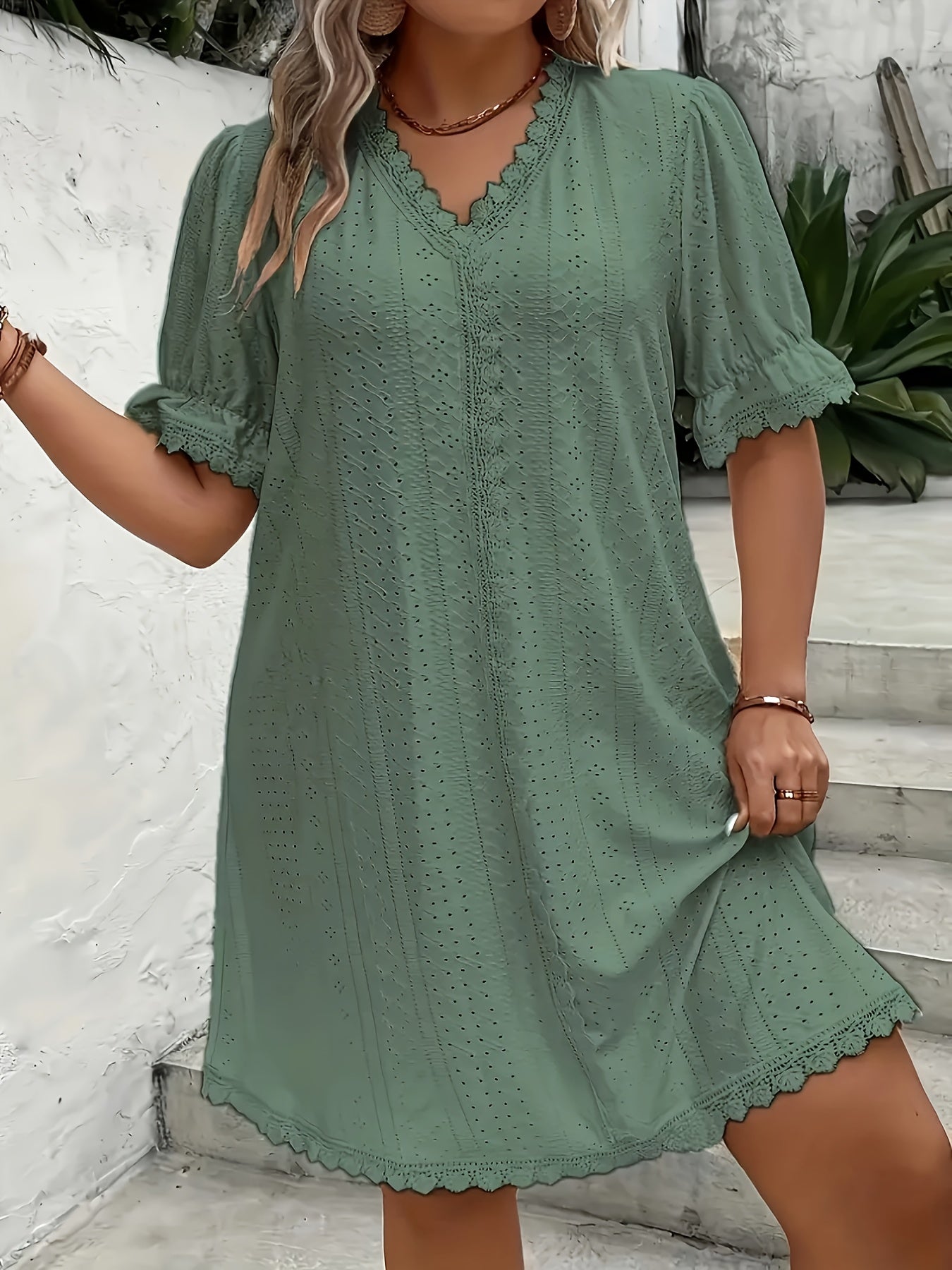 Elegant V-Neck Plus Size Women's Dress