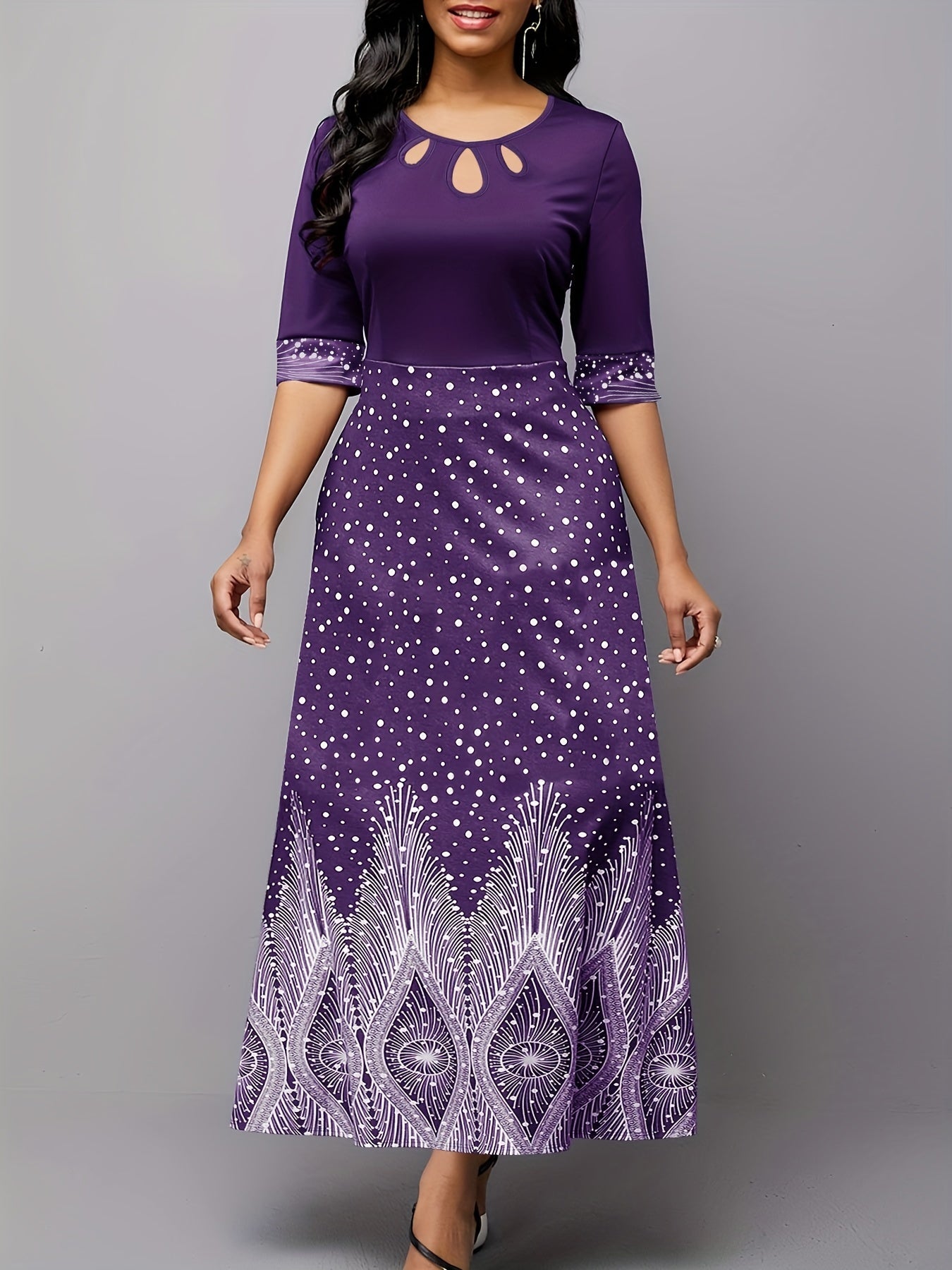 Elegant Floral Print Cut Out Party & Banquet Dress