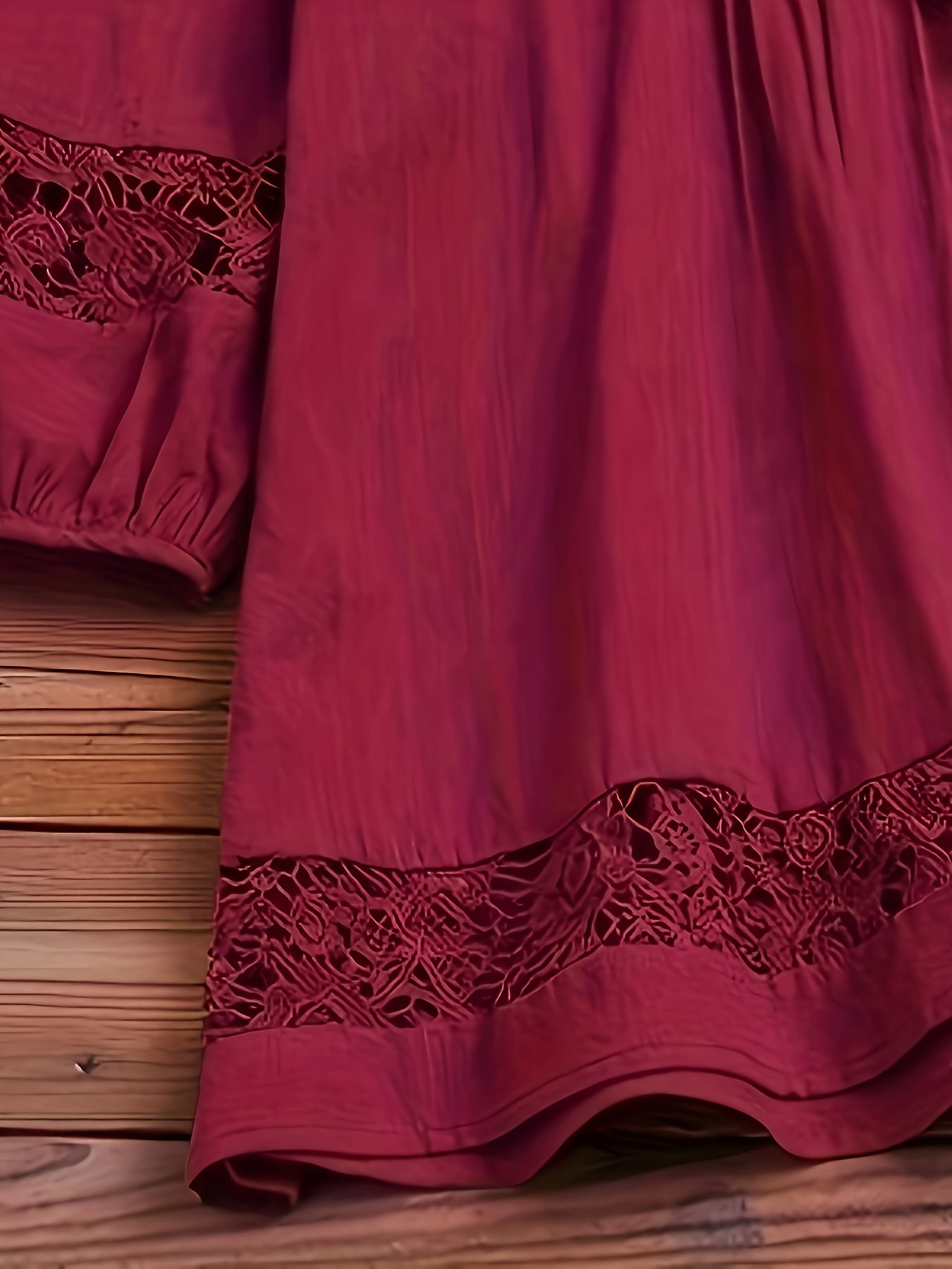 Women's Burgundy Lace Trim Blouse - Non-See-Through Semi-formal Shirt with Tie-like Bow