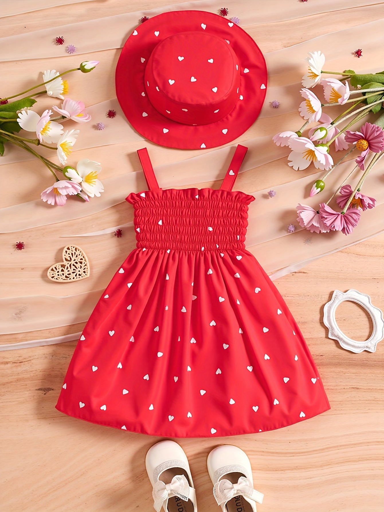 Casual Beachy Daisy Print Girls' Sleeveless Sun Hat Dress
