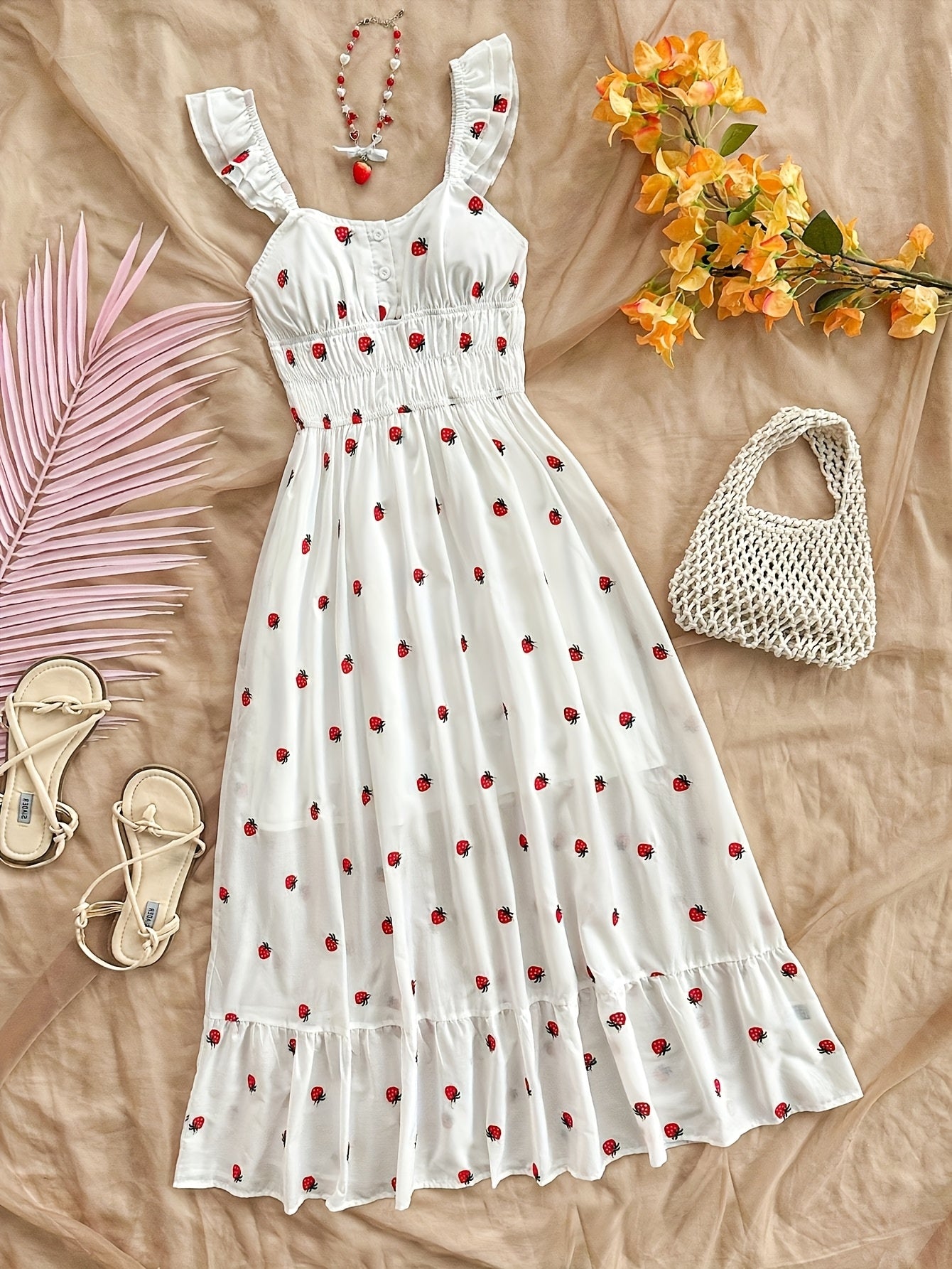 Strawberry Print Sleeveless Dress